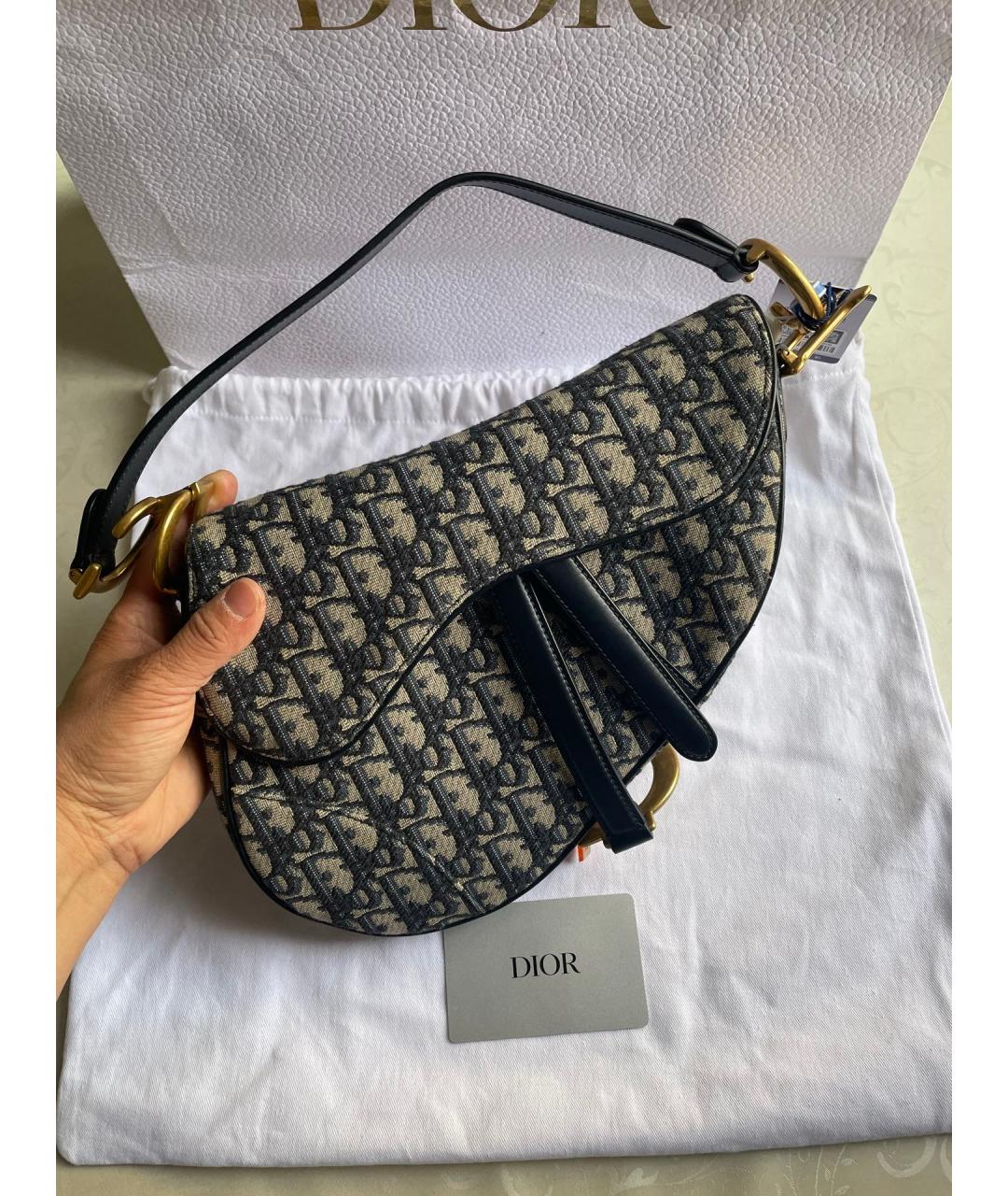 CHRISTIAN DIOR Синяя жаккардовая сумка тоут, фото 3