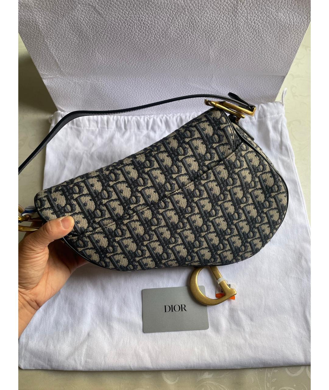 CHRISTIAN DIOR Синяя жаккардовая сумка тоут, фото 4