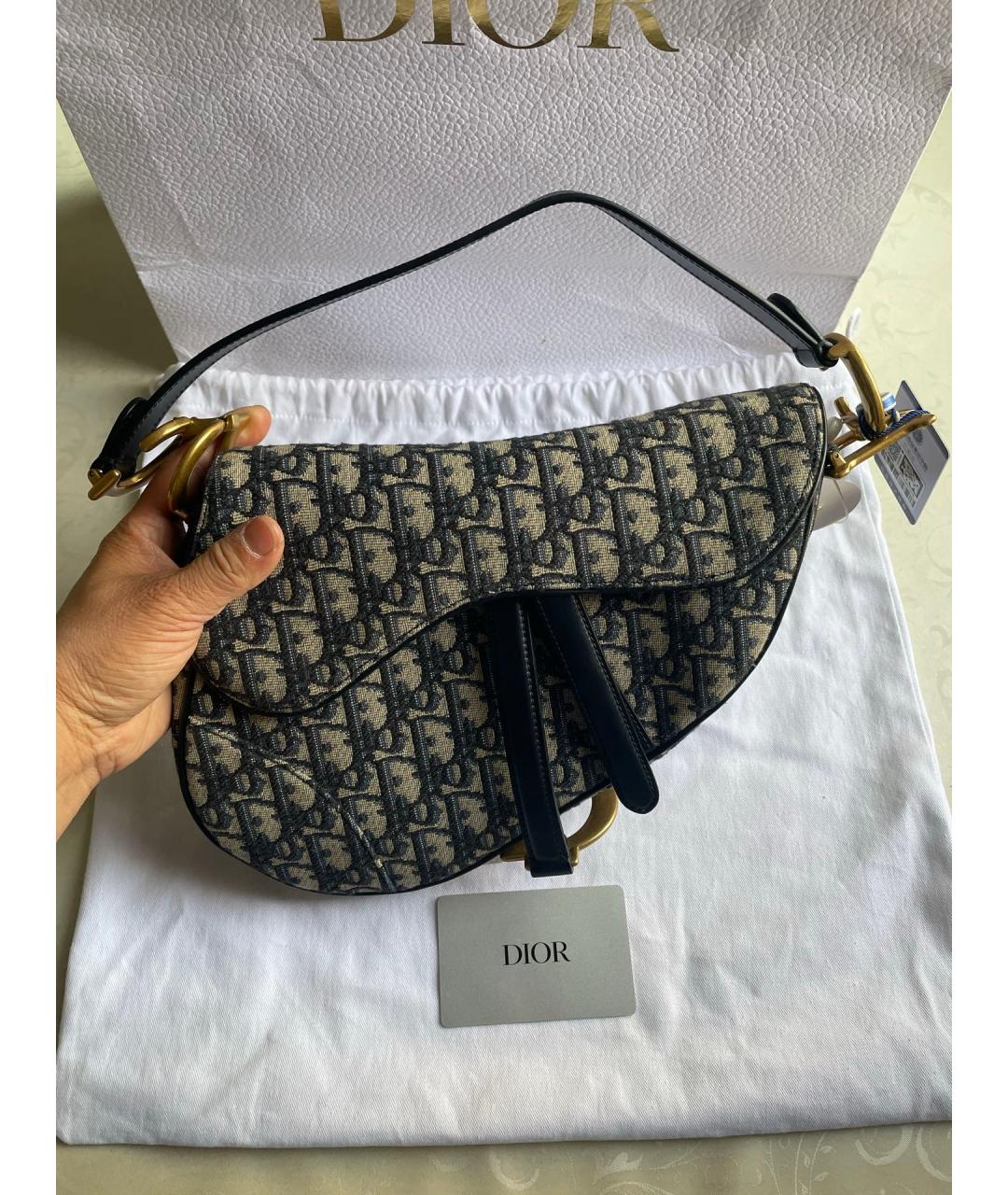 CHRISTIAN DIOR Синяя жаккардовая сумка тоут, фото 2