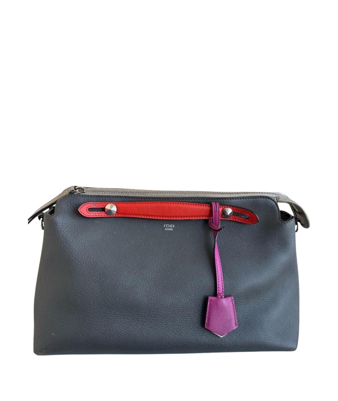 FENDI Серая кожаная сумка с короткими ручками, фото 1