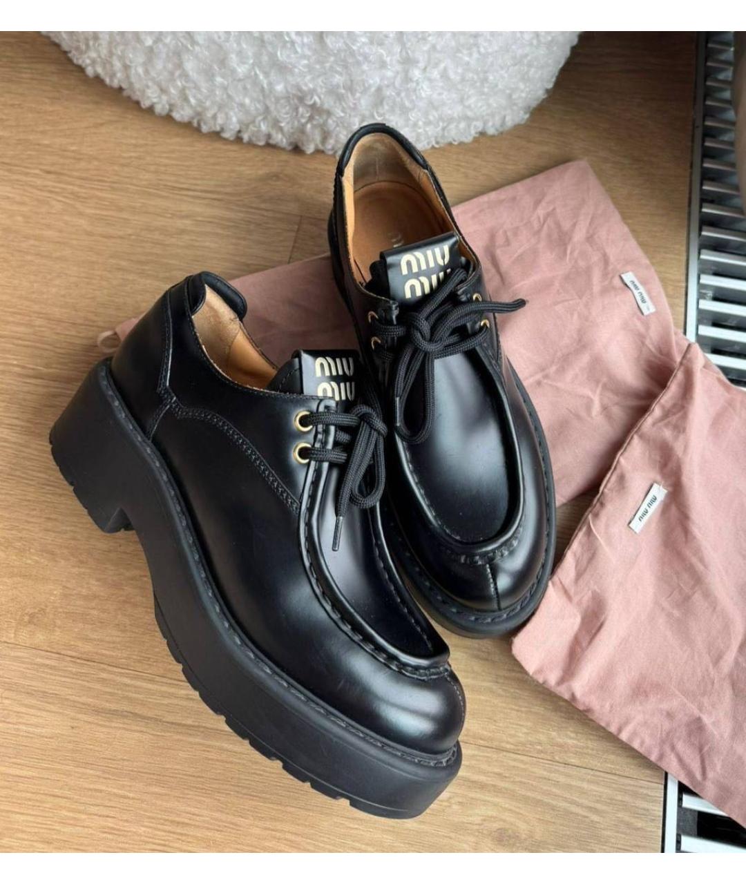 MIU MIU Черные кожаные брогги и оксфорды, фото 5