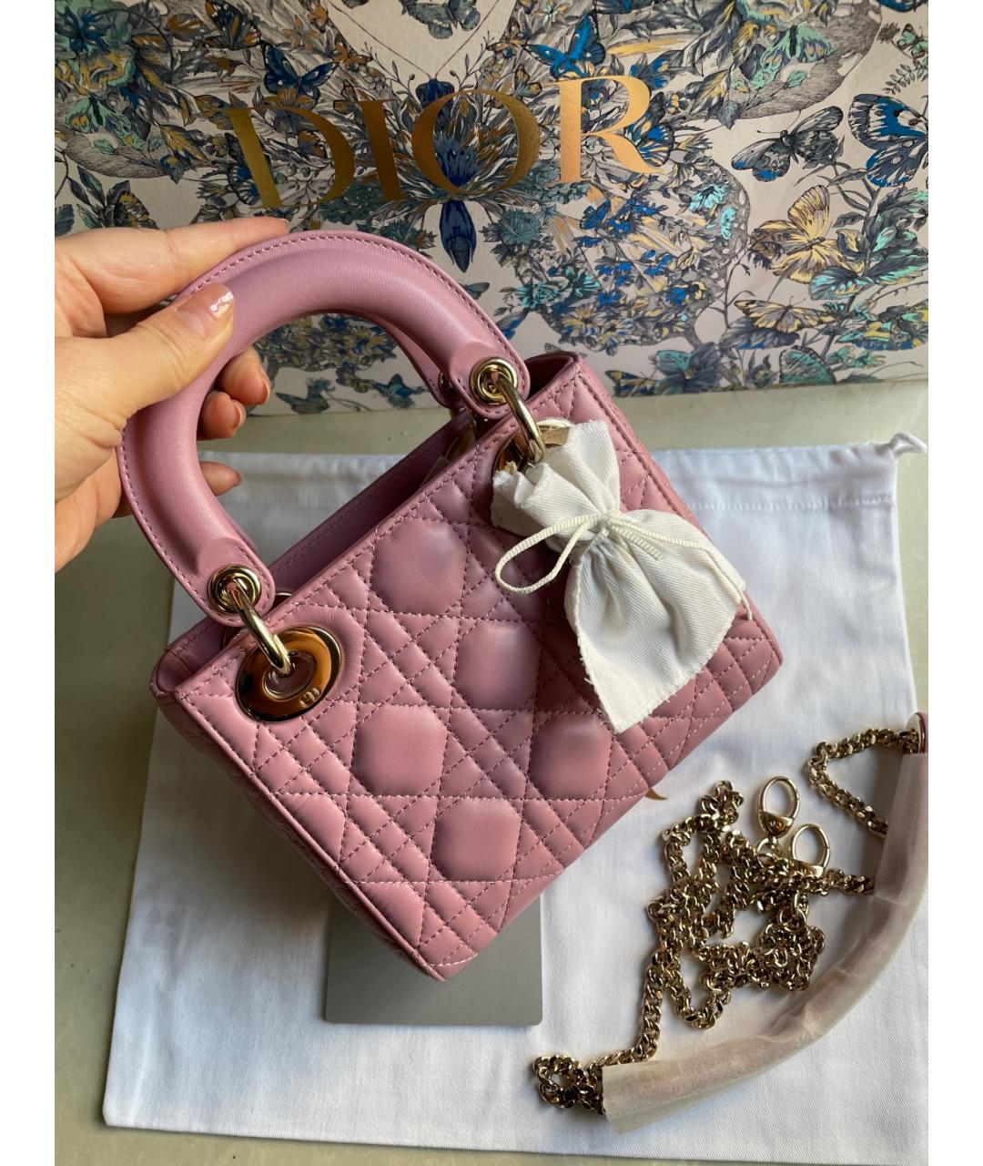 CHRISTIAN DIOR Розовая кожаная сумка с короткими ручками, фото 7