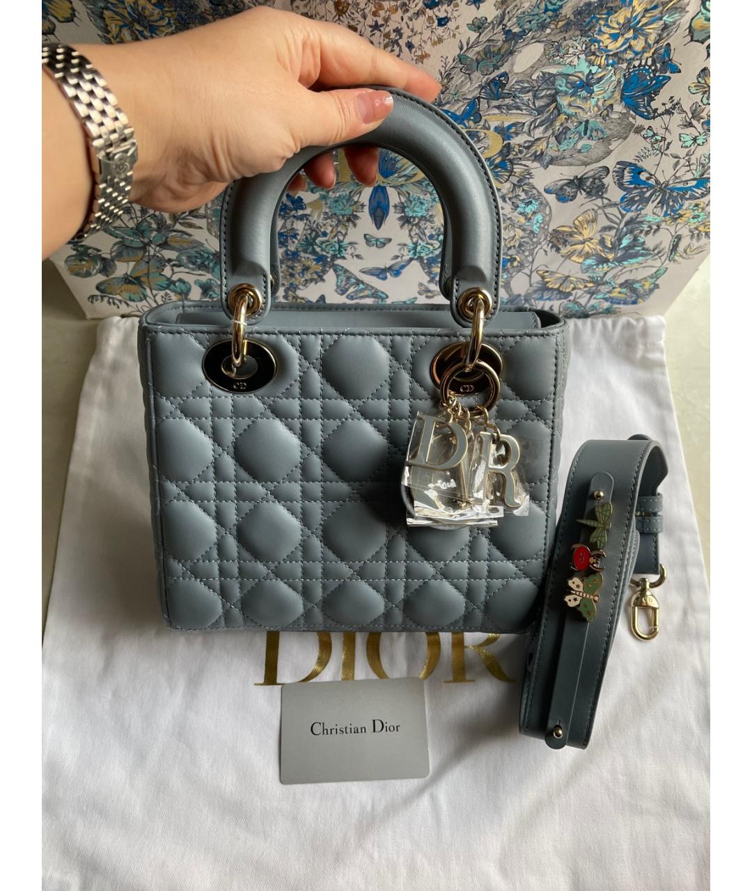 CHRISTIAN DIOR Голубая кожаная сумка с короткими ручками, фото 2