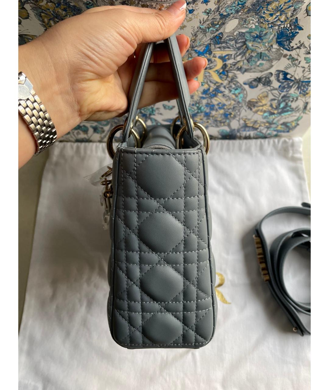 CHRISTIAN DIOR Голубая кожаная сумка с короткими ручками, фото 5