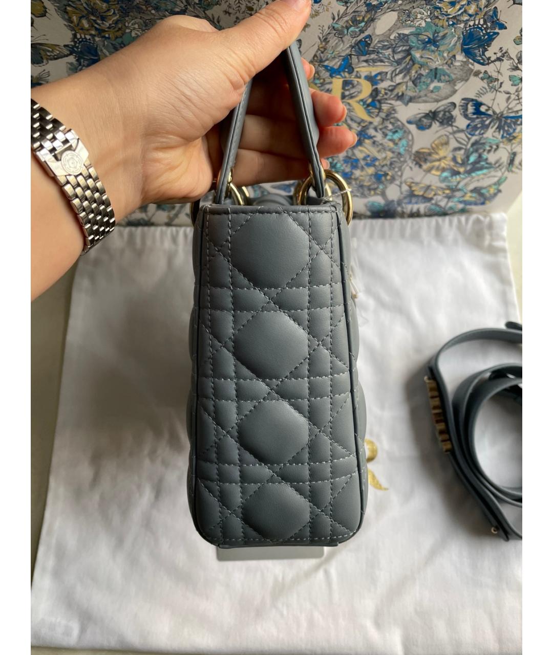 CHRISTIAN DIOR Голубая кожаная сумка с короткими ручками, фото 6