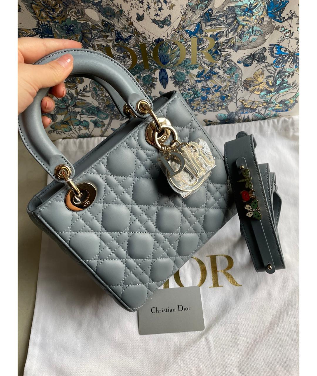 CHRISTIAN DIOR Голубая кожаная сумка с короткими ручками, фото 3