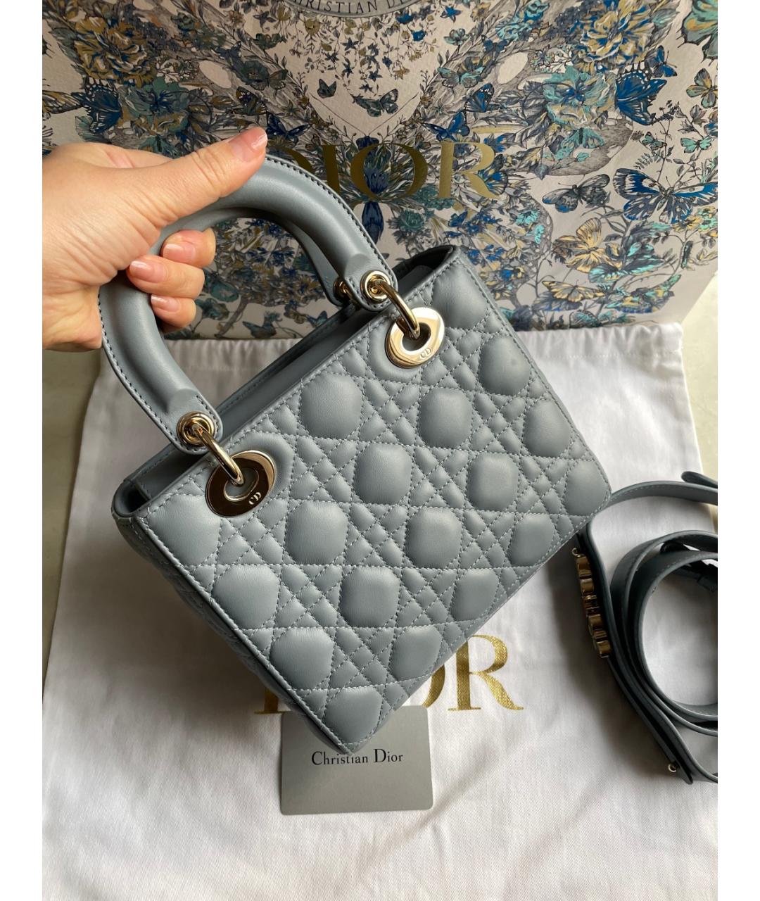 CHRISTIAN DIOR Голубая кожаная сумка с короткими ручками, фото 4