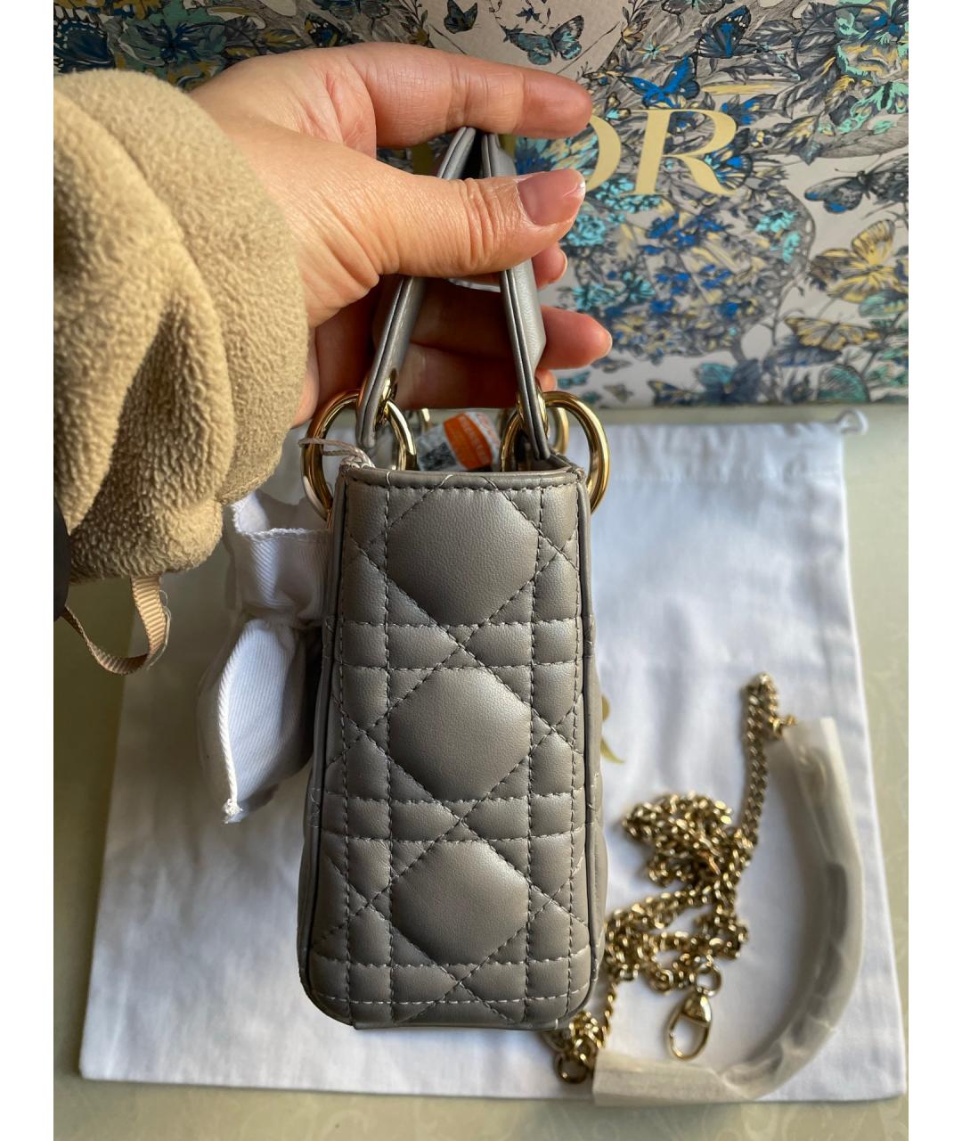 CHRISTIAN DIOR Серая кожаная сумка с короткими ручками, фото 4