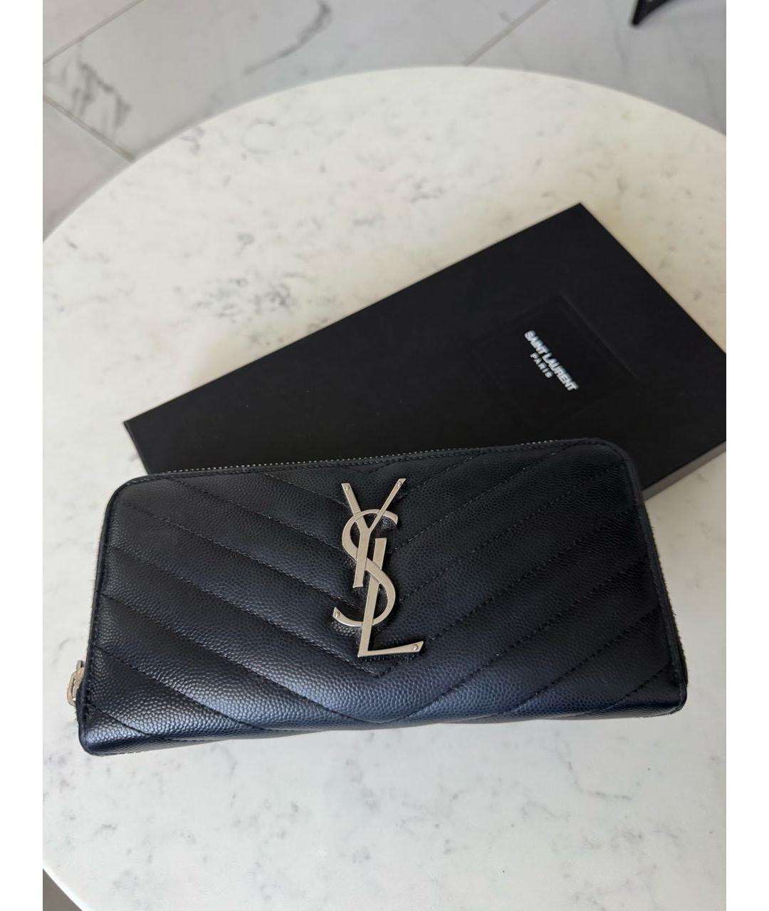 SAINT LAURENT Черный кожаный кошелек, фото 5