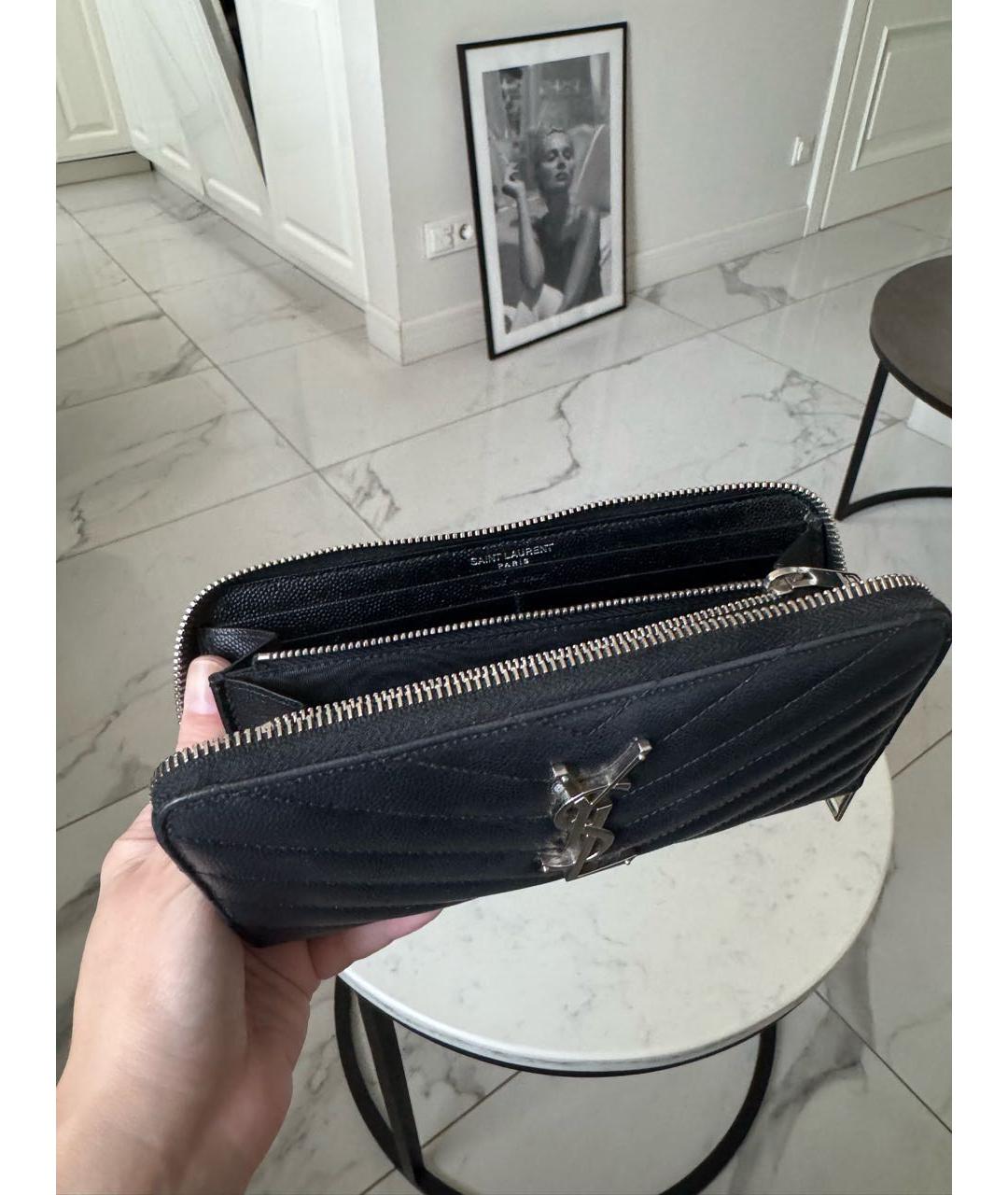 SAINT LAURENT Черный кожаный кошелек, фото 4