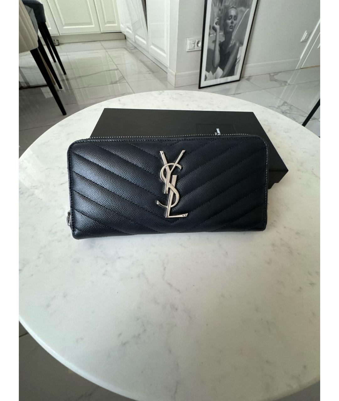 SAINT LAURENT Черный кожаный кошелек, фото 7