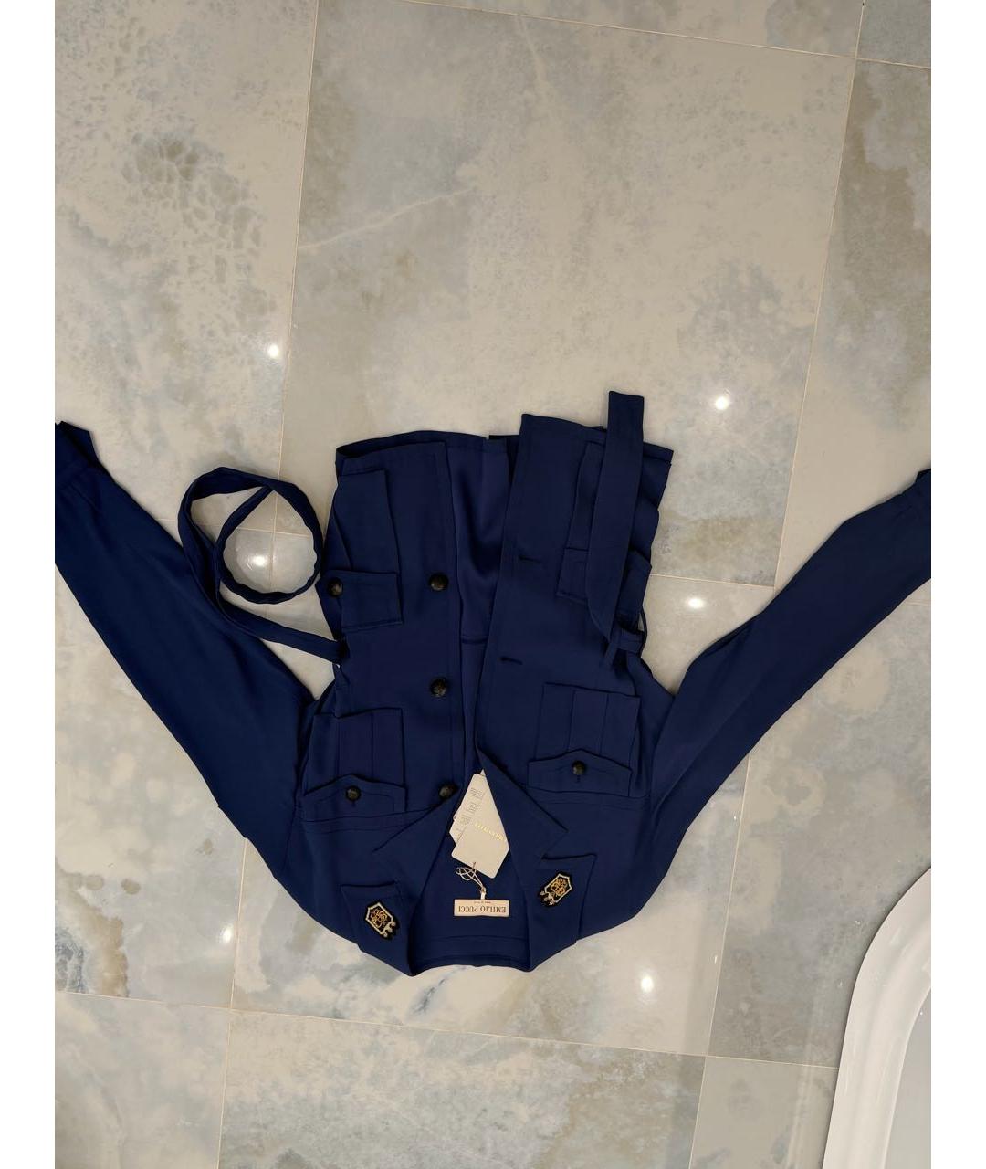 EMILIO PUCCI Темно-синий шелковый жакет/пиджак, фото 4