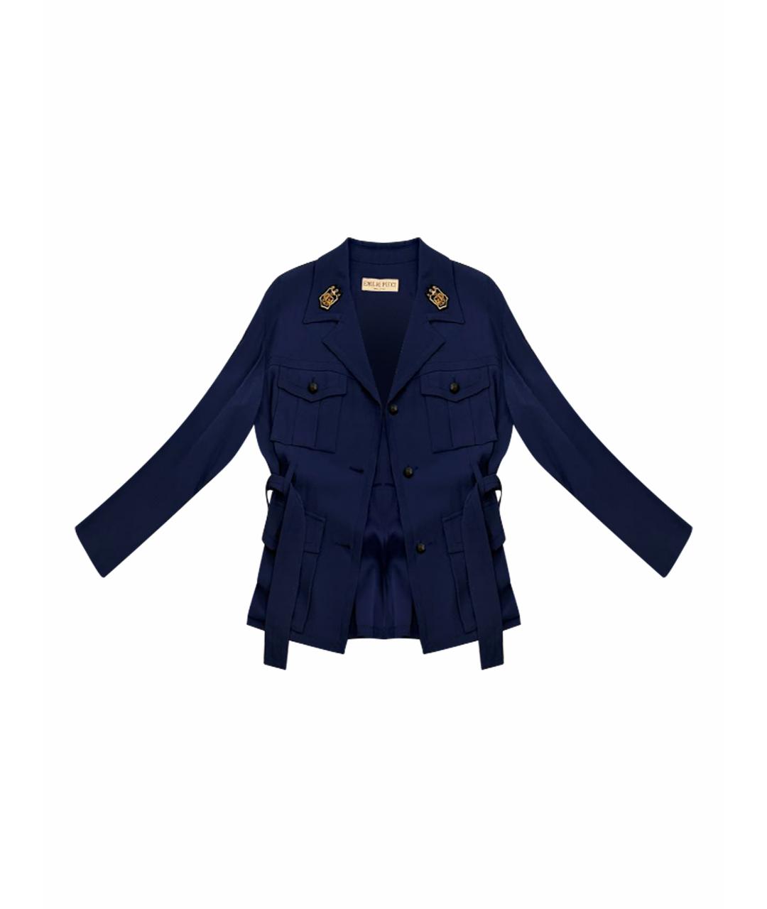 EMILIO PUCCI Темно-синий шелковый жакет/пиджак, фото 1