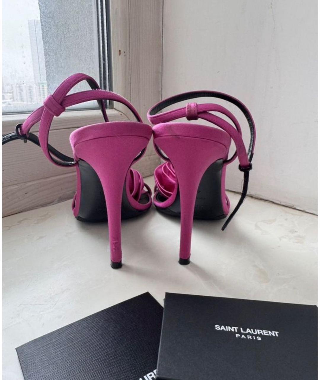 SAINT LAURENT Розовые текстильные босоножки, фото 5