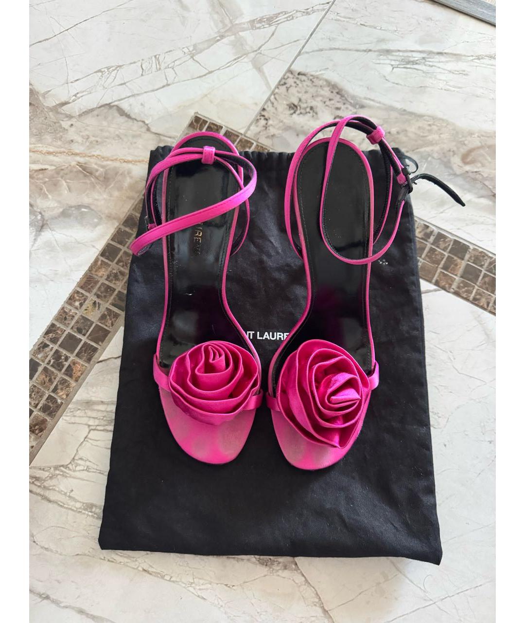 SAINT LAURENT Розовые текстильные босоножки, фото 3