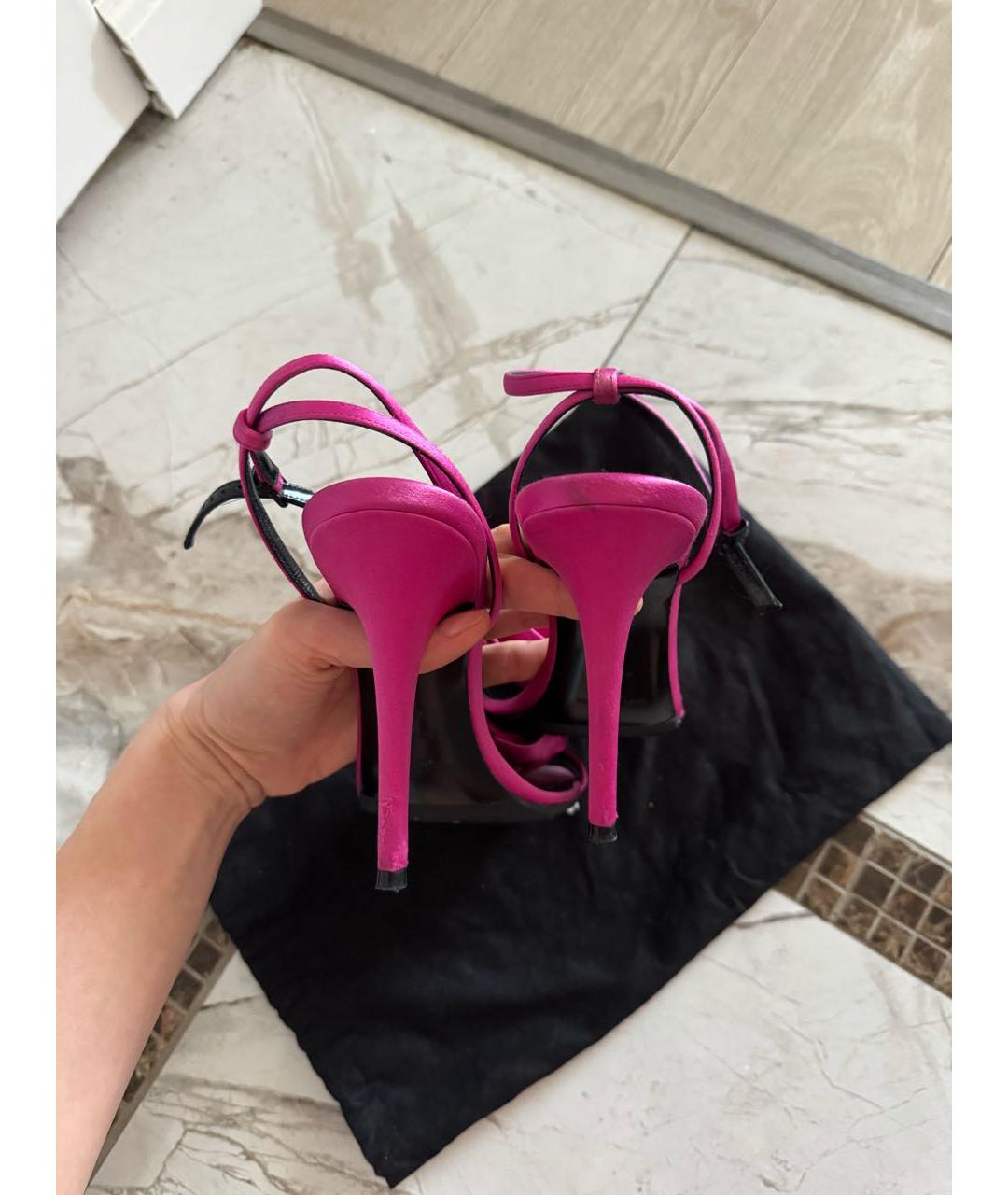 SAINT LAURENT Розовые текстильные босоножки, фото 6