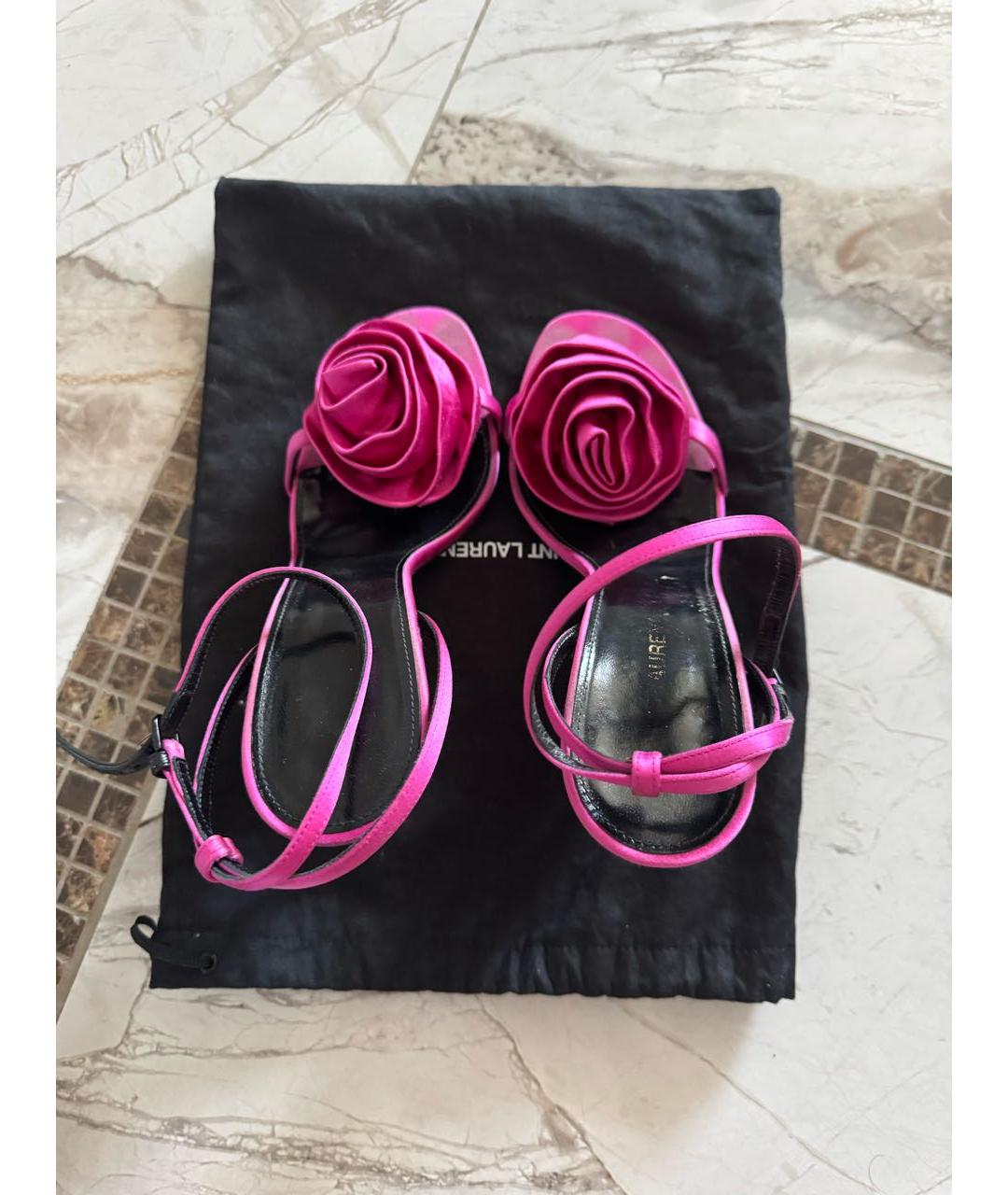 SAINT LAURENT Розовые текстильные босоножки, фото 4