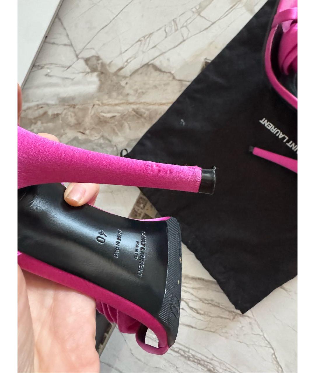 SAINT LAURENT Розовые текстильные босоножки, фото 8