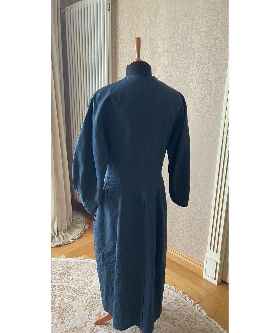 JIL SANDER Темно-синее льняное повседневное платье, фото 2