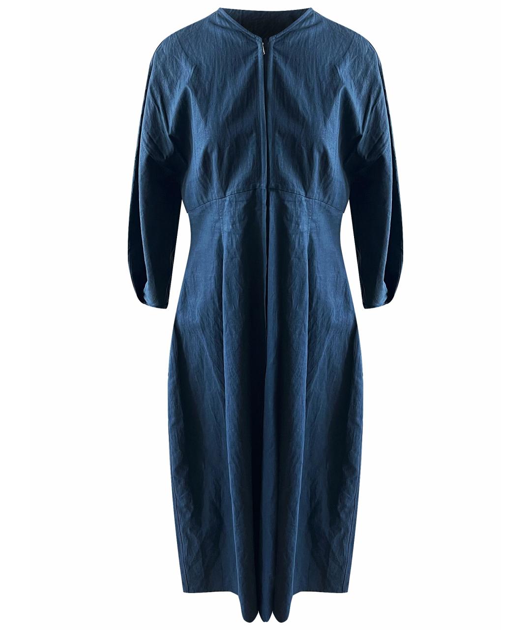JIL SANDER Темно-синее льняное повседневное платье, фото 1