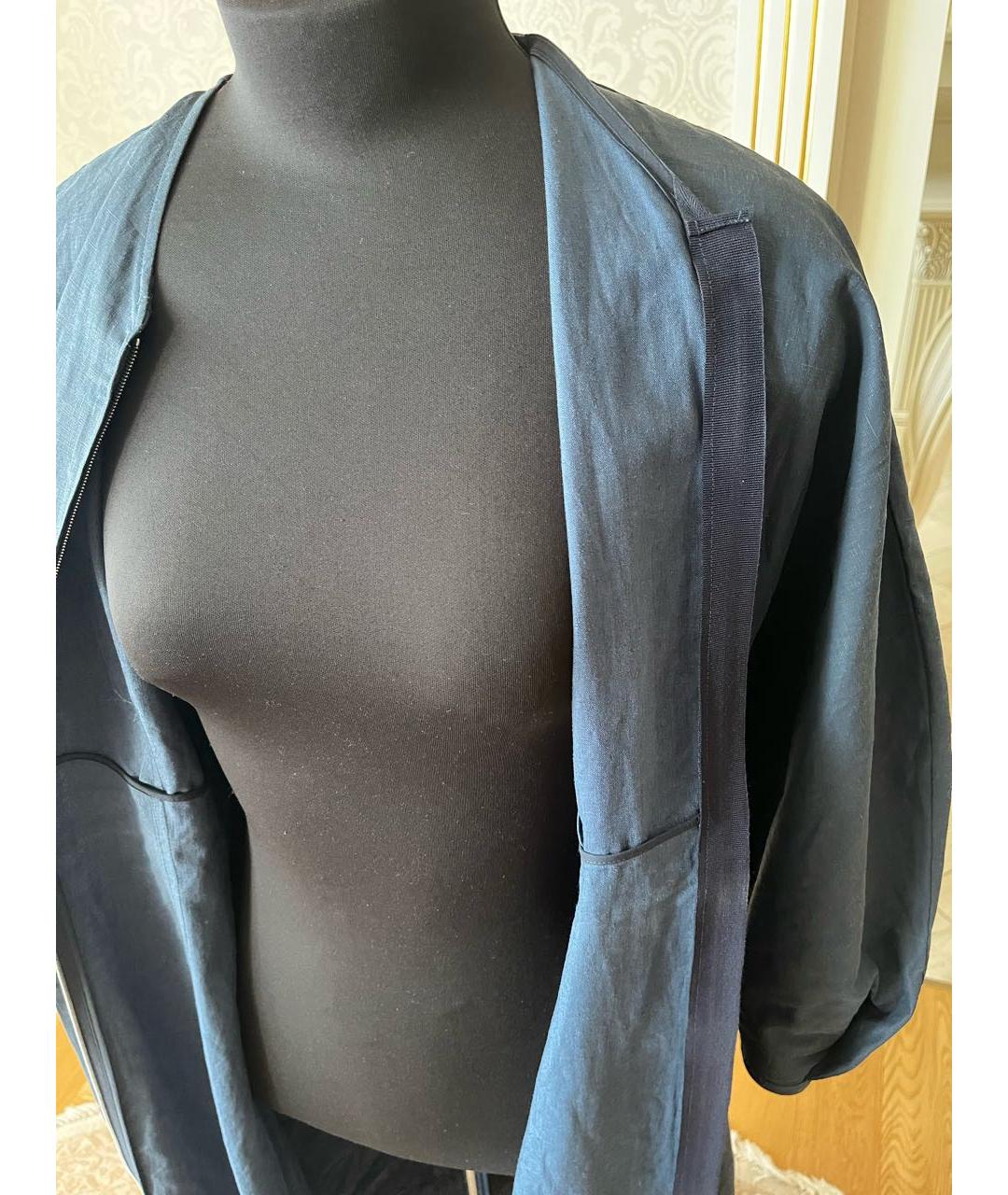 JIL SANDER Темно-синее льняное повседневное платье, фото 8