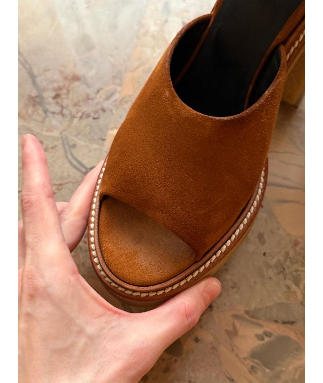 HERMES Коричневые замшевые босоножки, фото 7