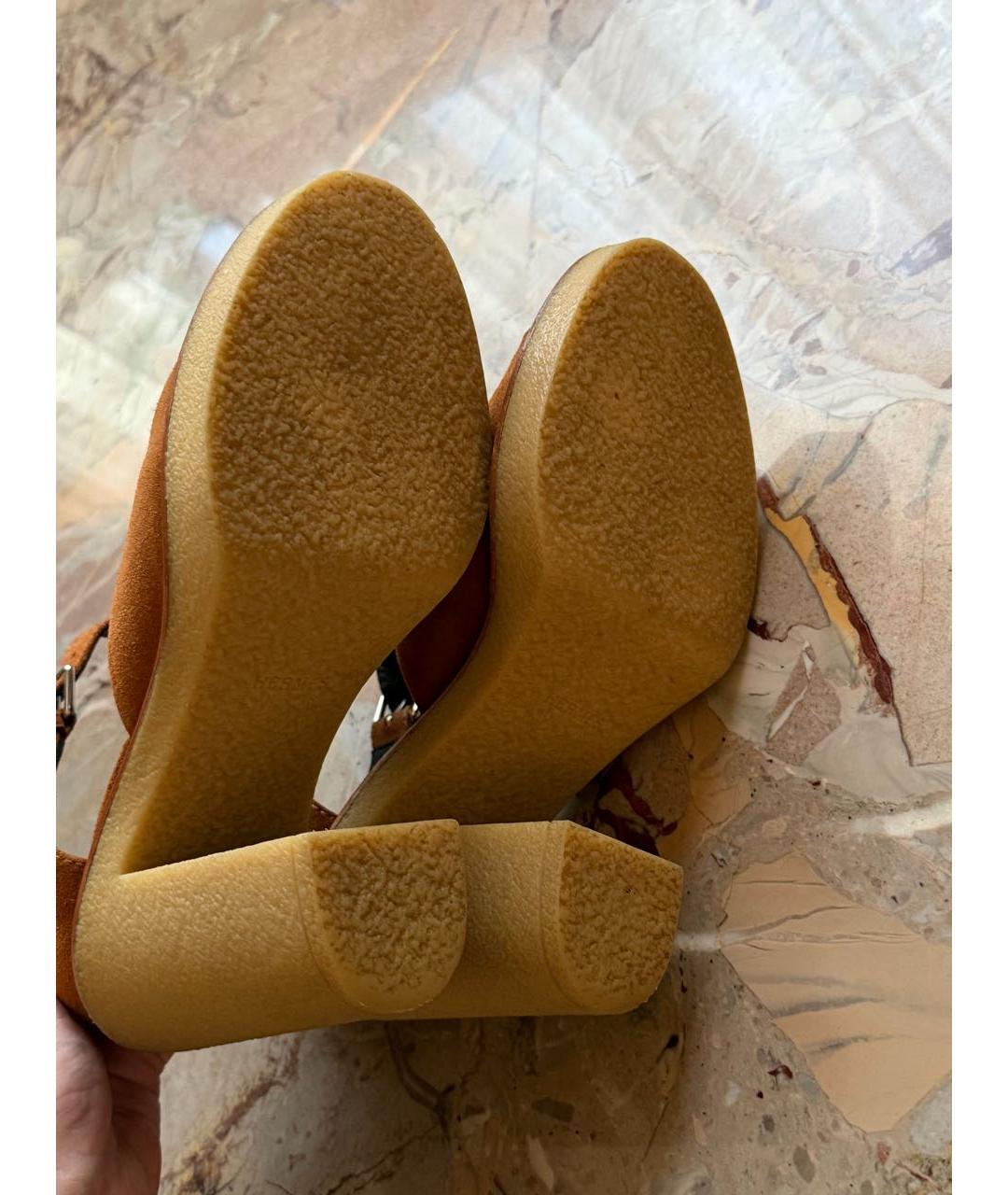 HERMES Коричневые замшевые босоножки, фото 4
