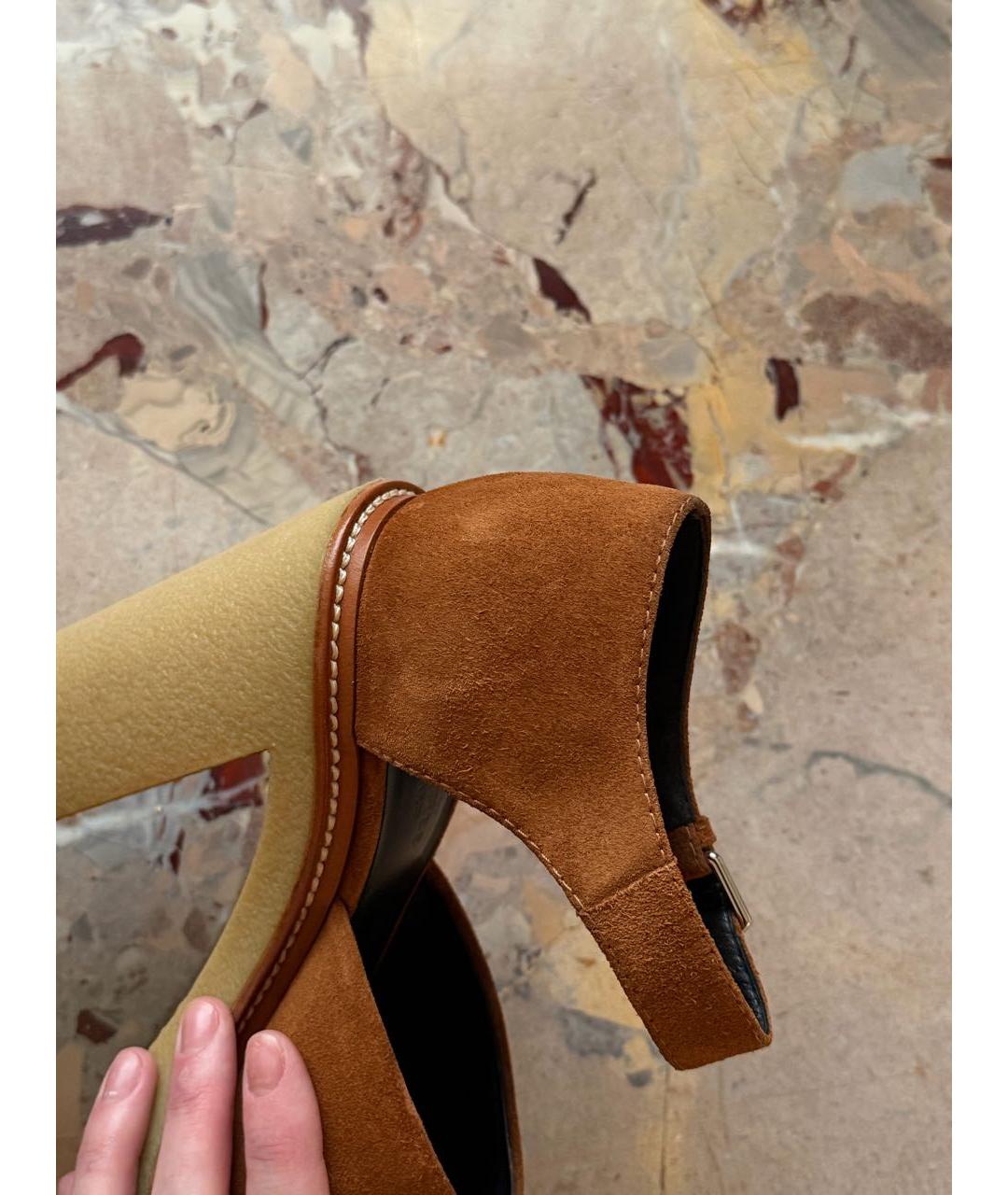 HERMES Коричневые замшевые босоножки, фото 6