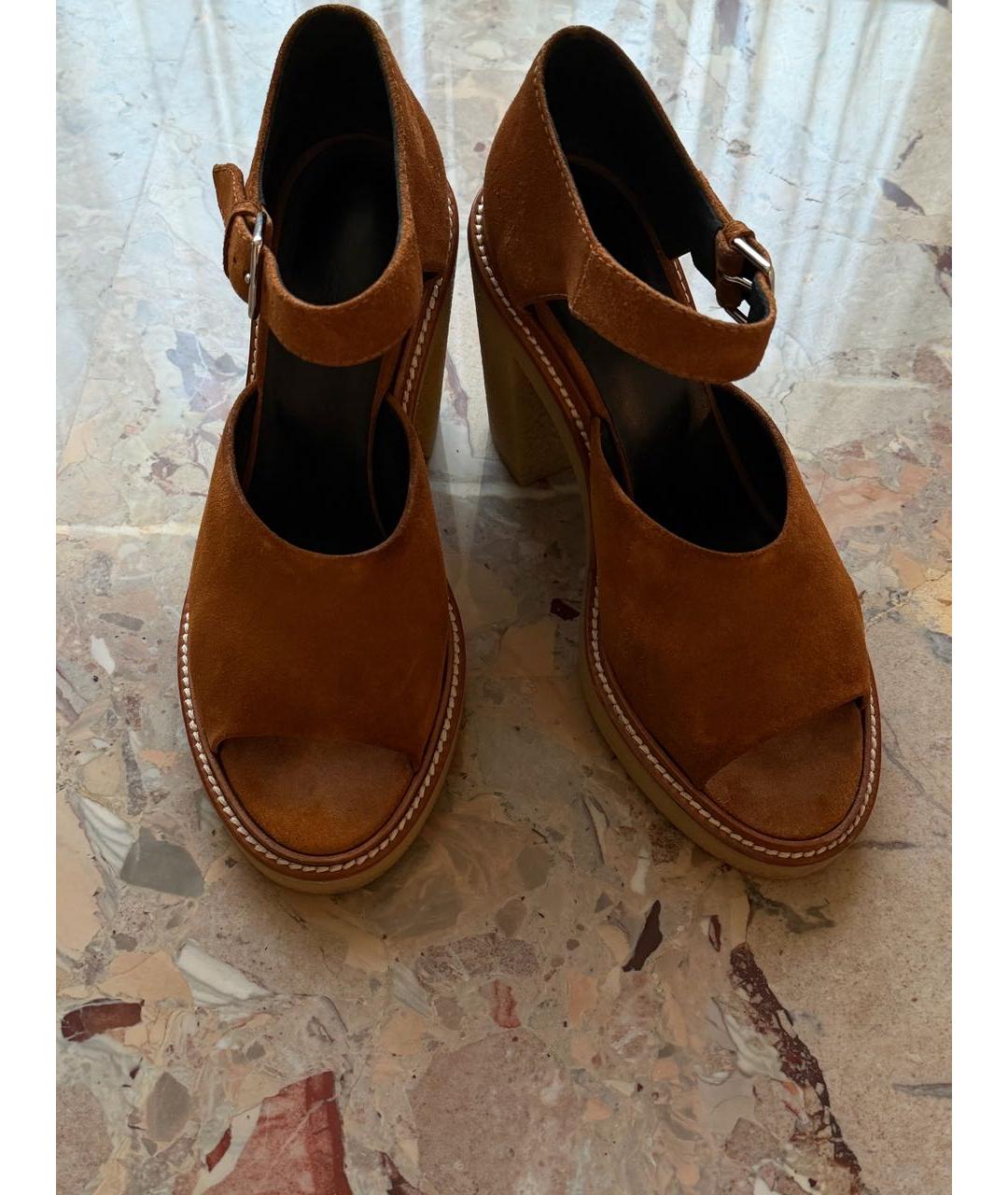 HERMES Коричневые замшевые босоножки, фото 2