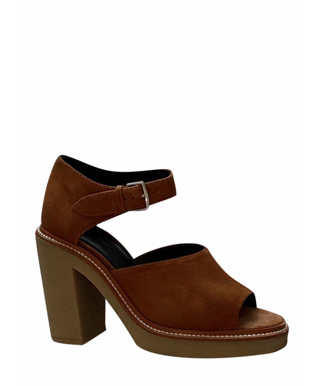 HERMES Коричневые замшевые босоножки, фото 1