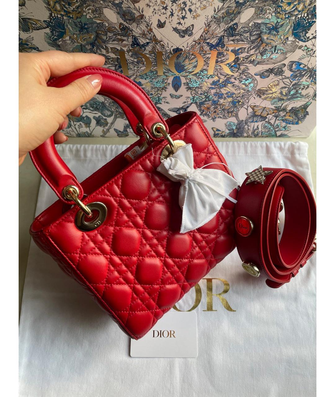 CHRISTIAN DIOR Красная кожаная сумка с короткими ручками, фото 3