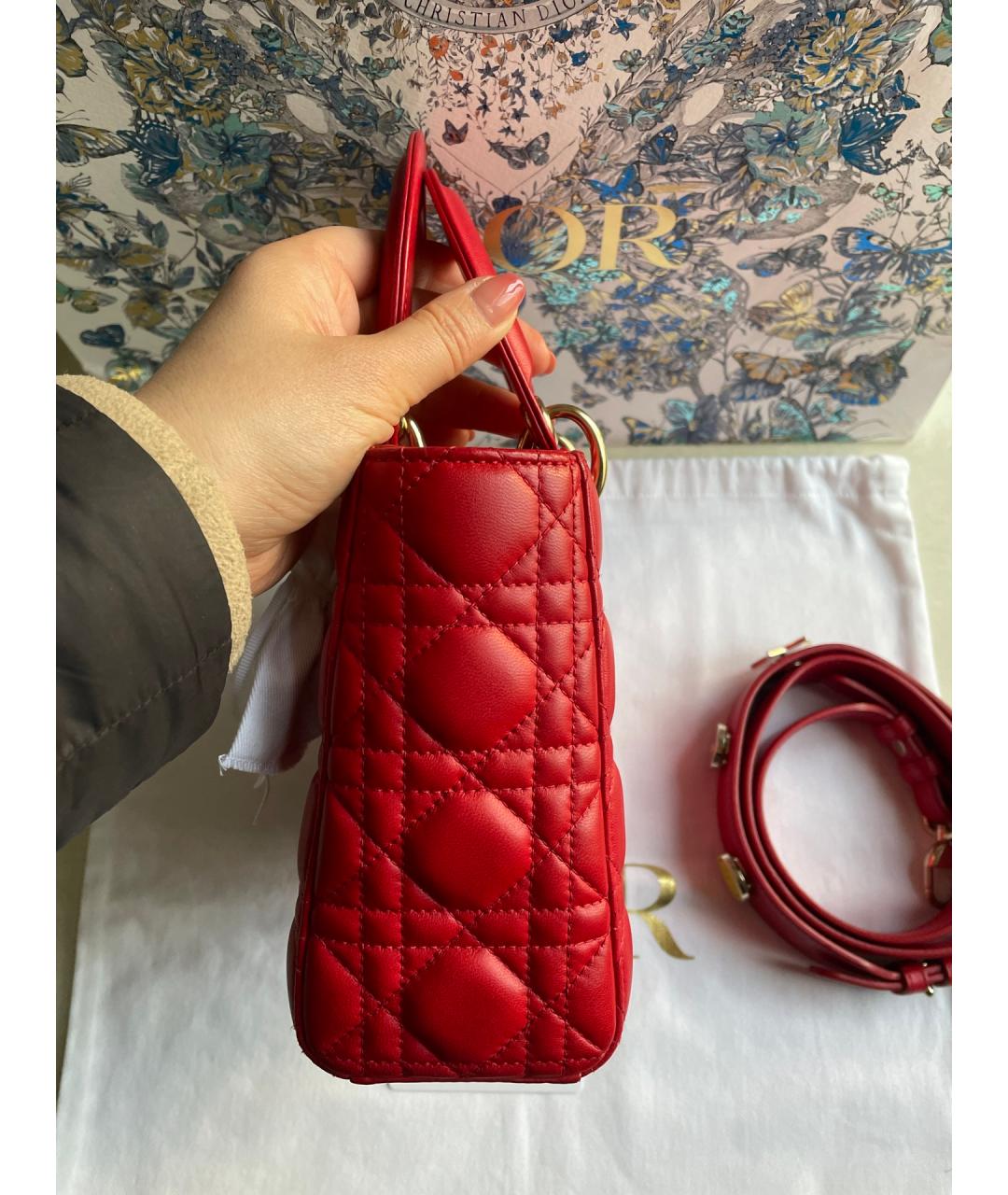 CHRISTIAN DIOR Красная кожаная сумка с короткими ручками, фото 5