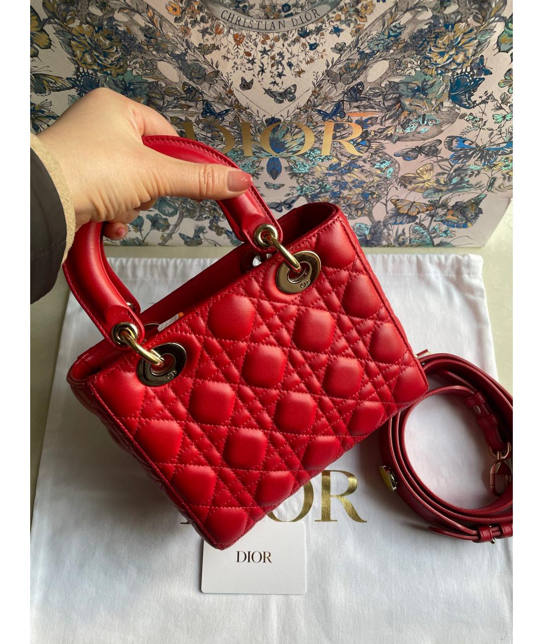 CHRISTIAN DIOR Красная кожаная сумка с короткими ручками, фото 4