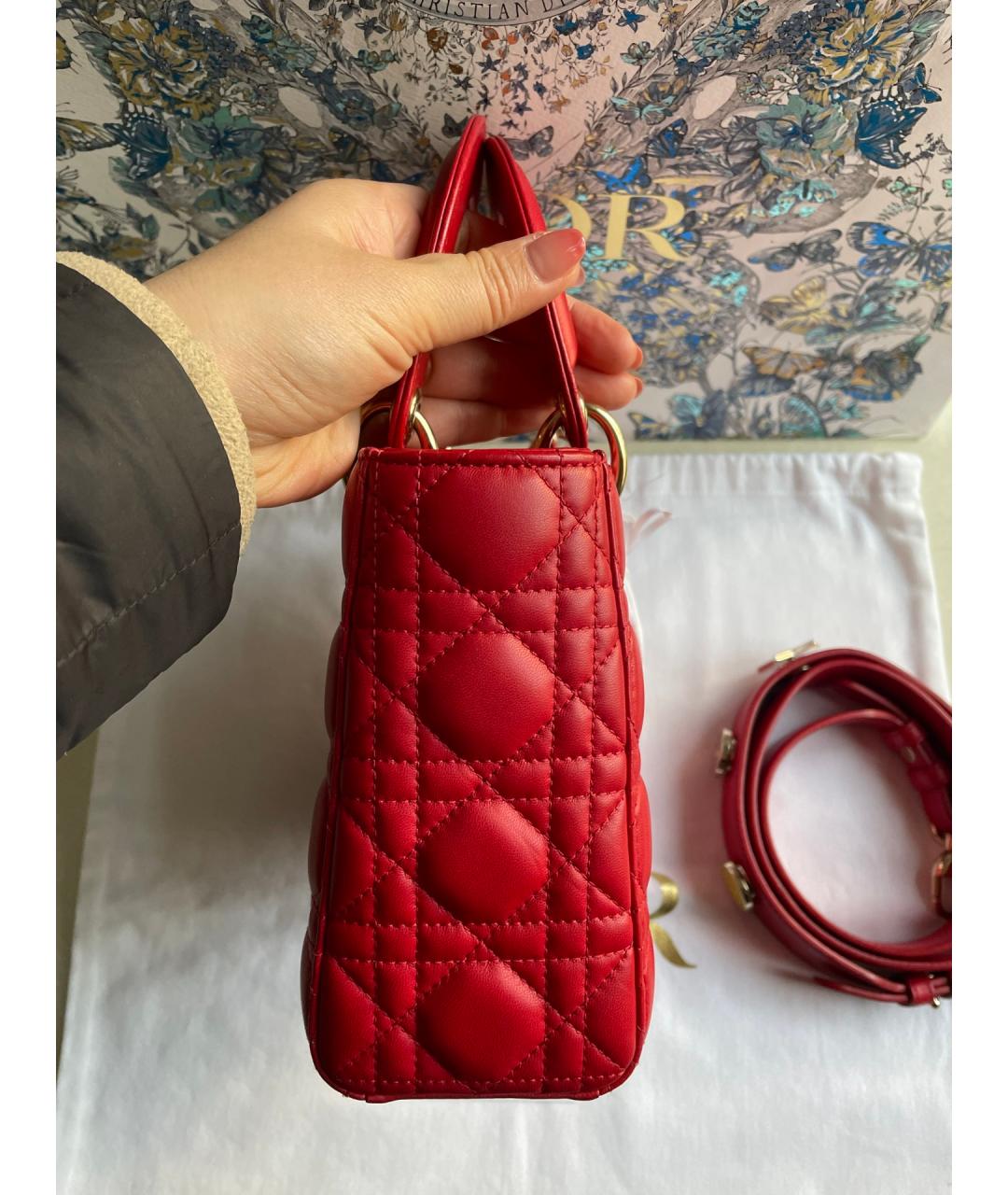 CHRISTIAN DIOR Красная кожаная сумка с короткими ручками, фото 6