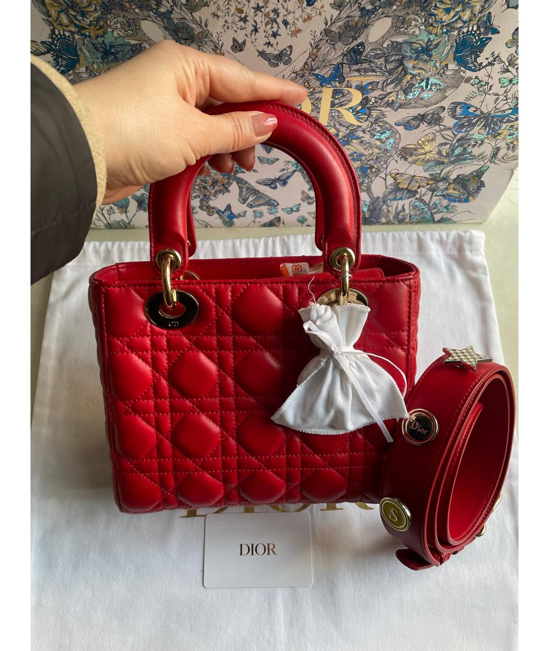 CHRISTIAN DIOR Красная кожаная сумка с короткими ручками, фото 2