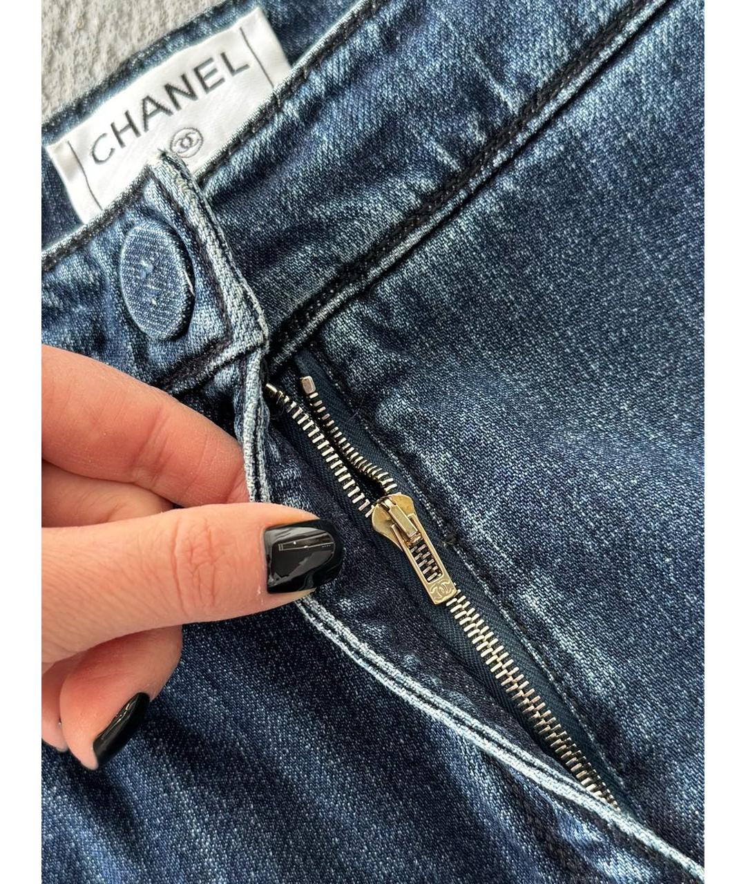 CHANEL Темно-синие хлопковые джинсы клеш, фото 4