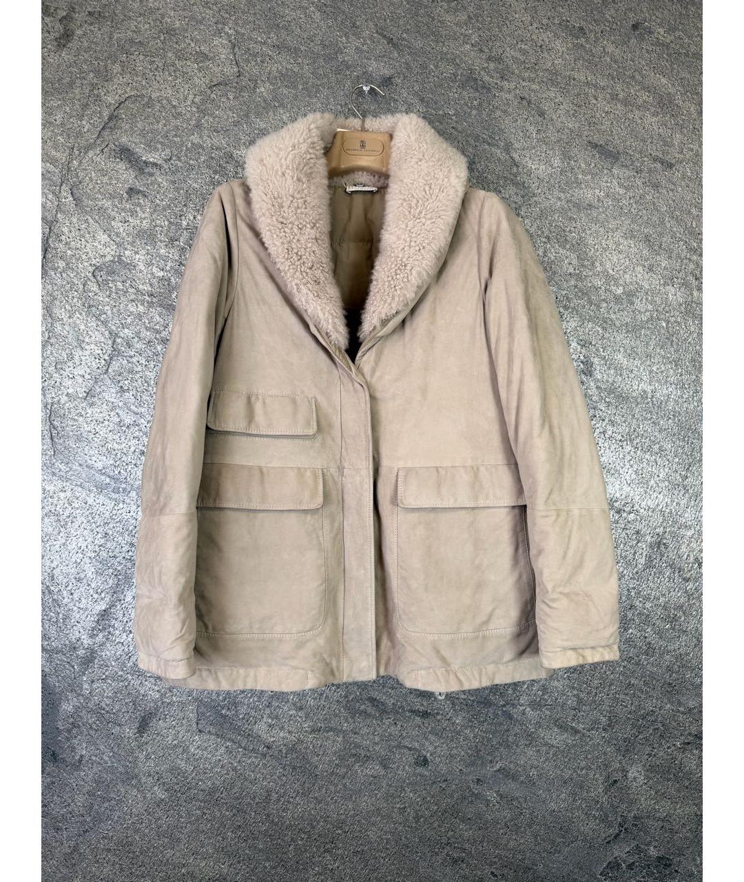 BRUNELLO CUCINELLI Бежевый замшевый пуховик, фото 9