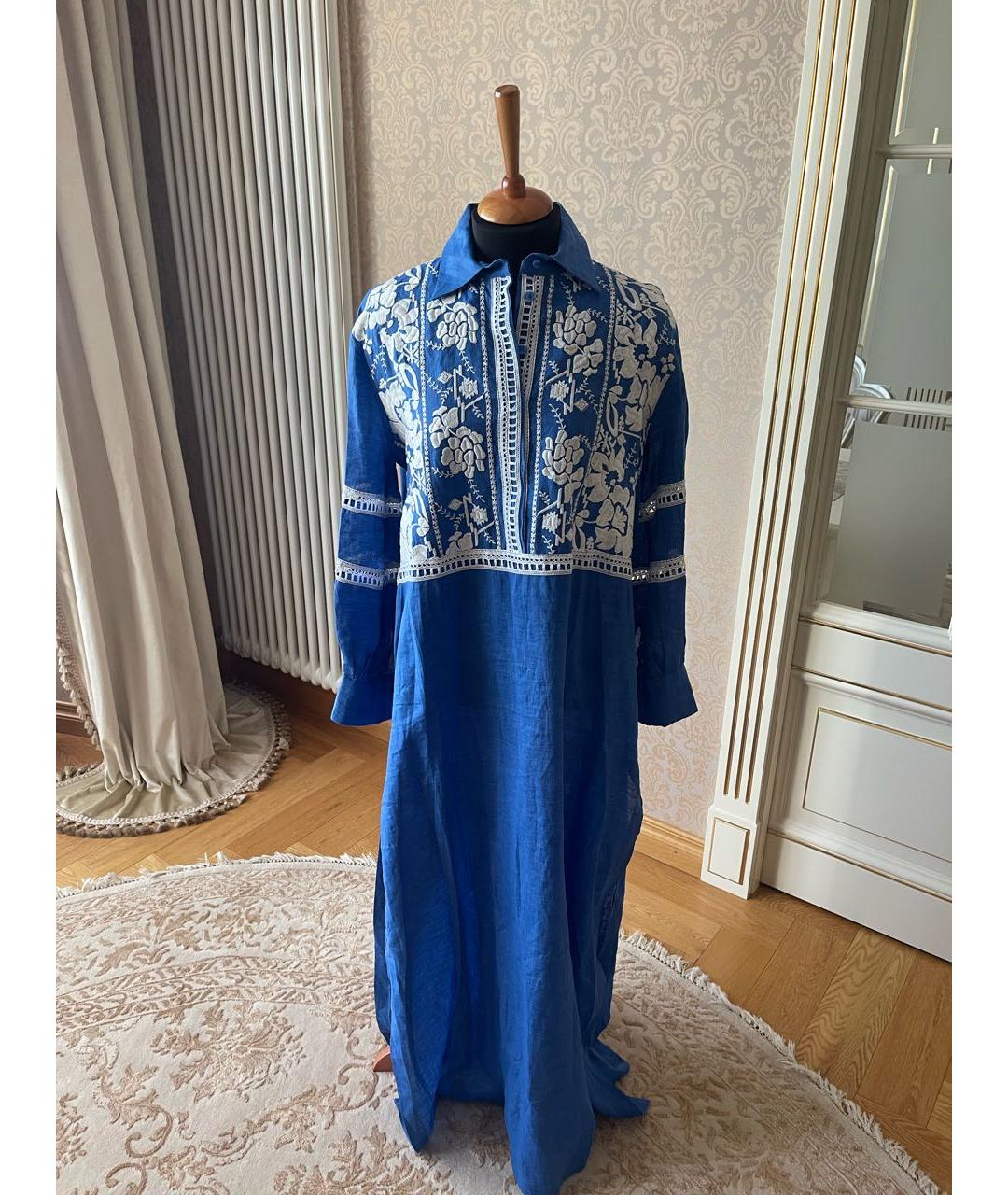 ERMANNO SCERVINO Синее льняное повседневное платье, фото 7