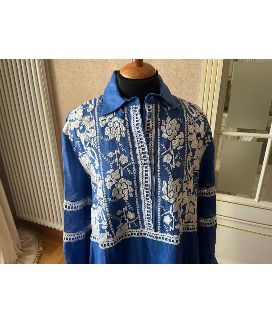 ERMANNO SCERVINO Синее льняное повседневное платье, фото 4