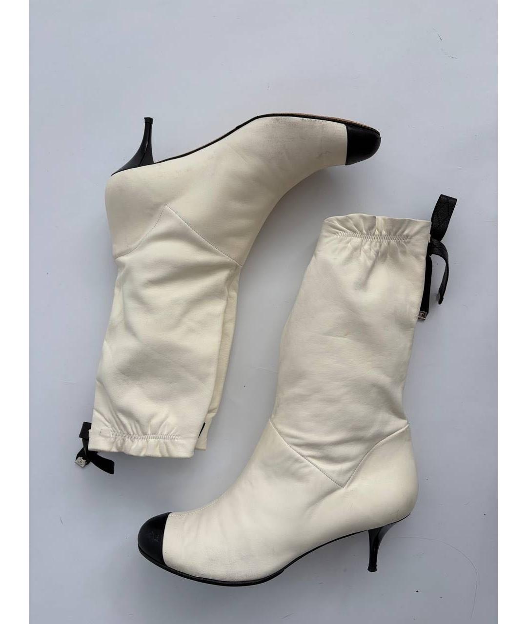 CHANEL Белые кожаные сапоги, фото 7