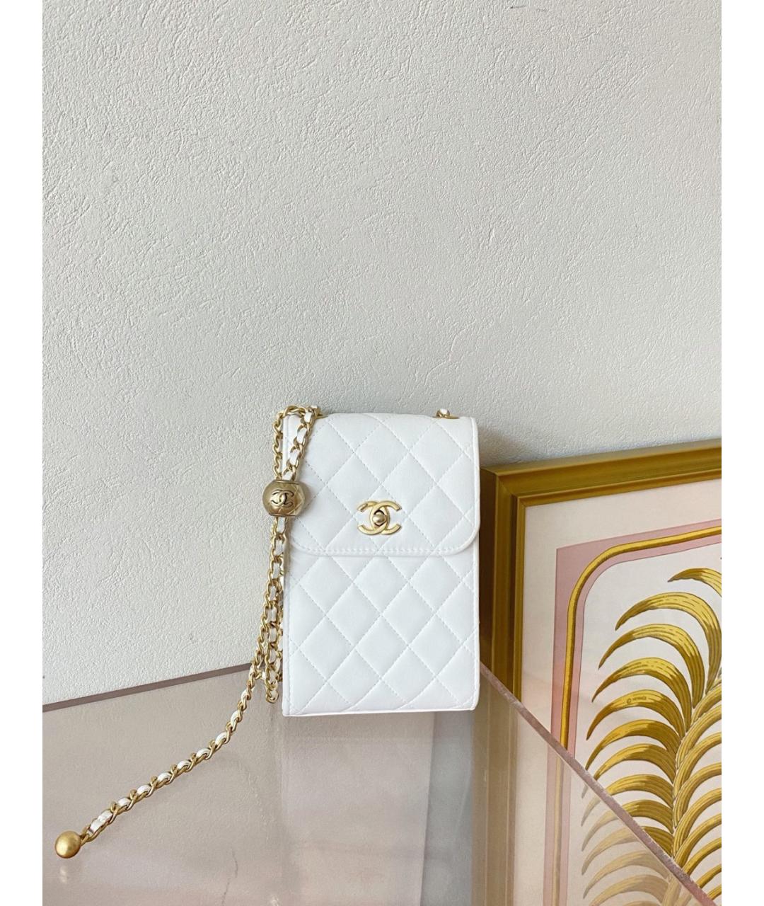 CHANEL Белая кожаная сумка через плечо, фото 6