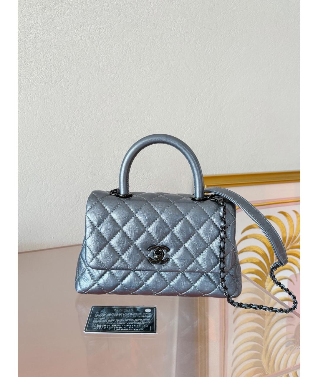 CHANEL Серая кожаная сумка через плечо, фото 5