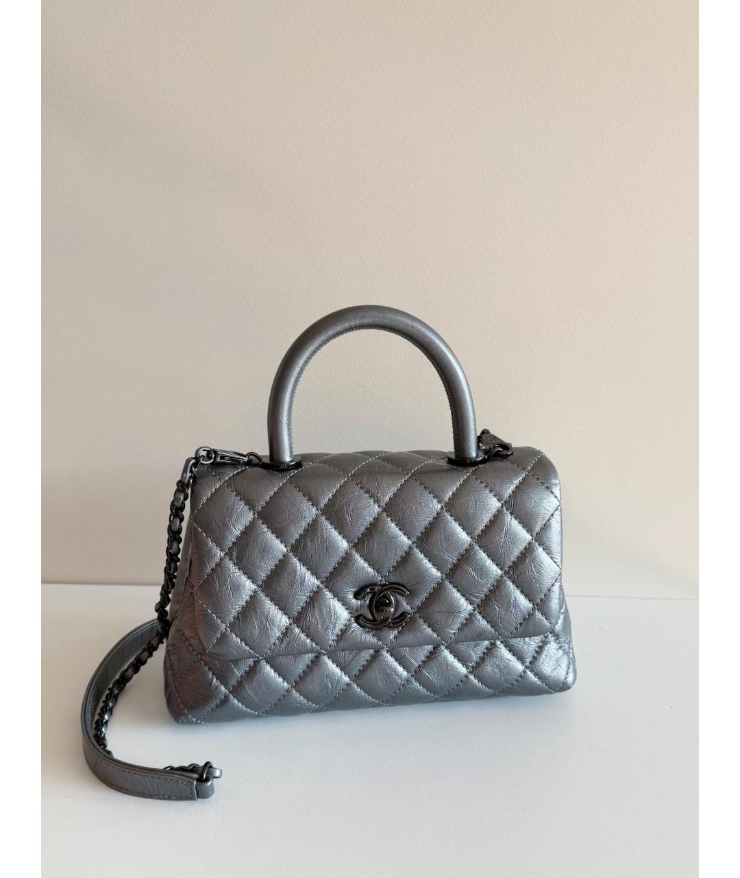 CHANEL Серая кожаная сумка через плечо, фото 4