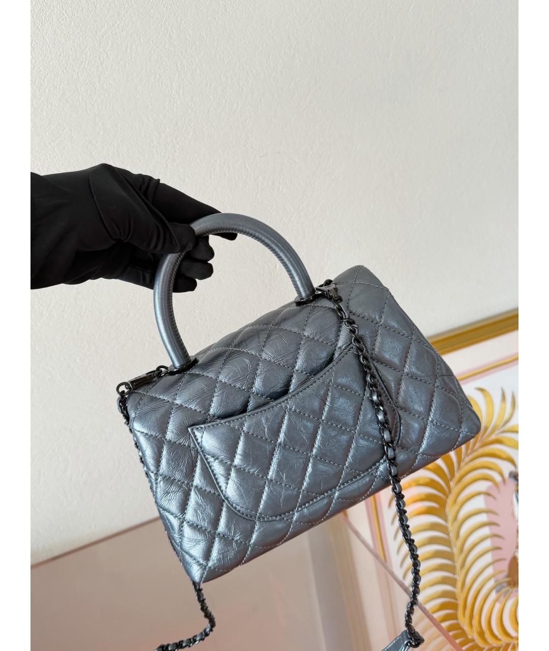 CHANEL Серая кожаная сумка через плечо, фото 3