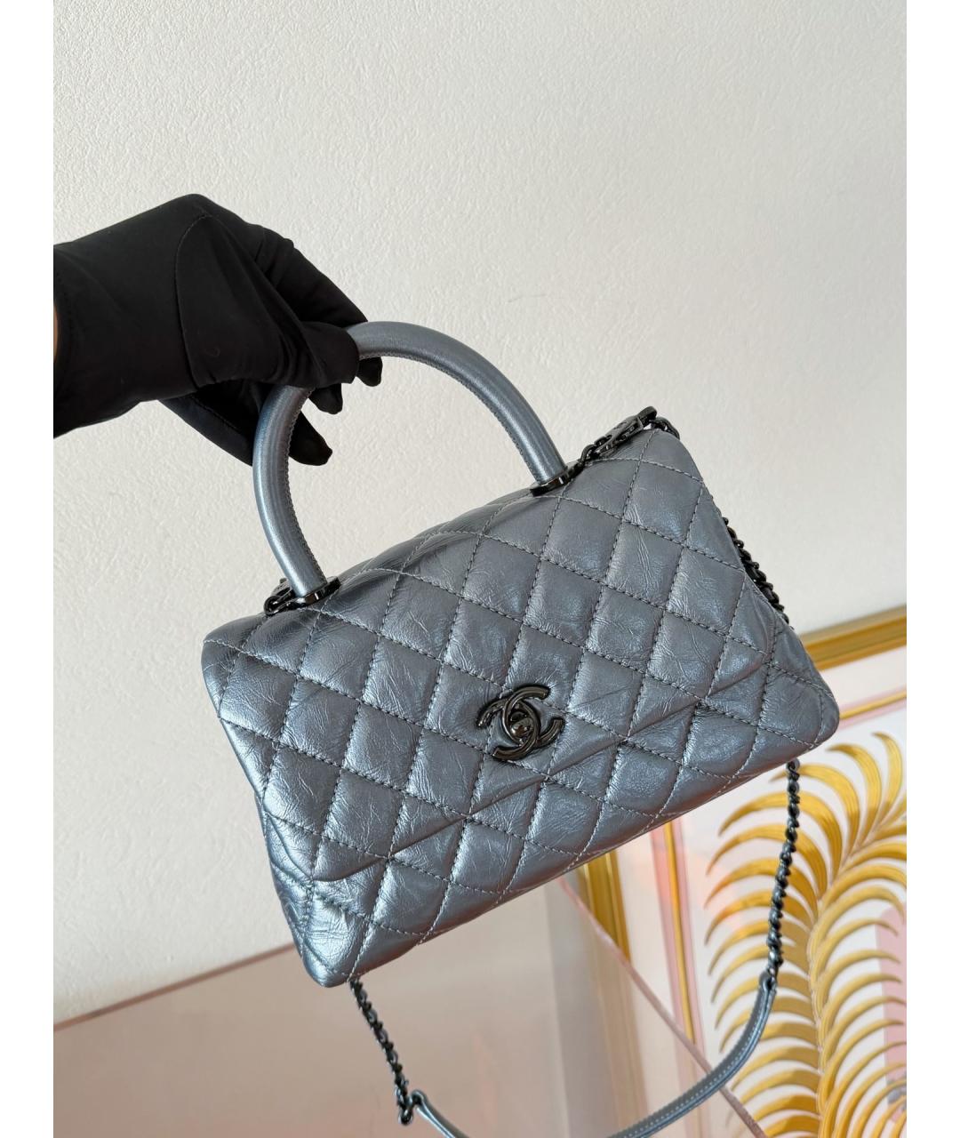 CHANEL Серая кожаная сумка через плечо, фото 2