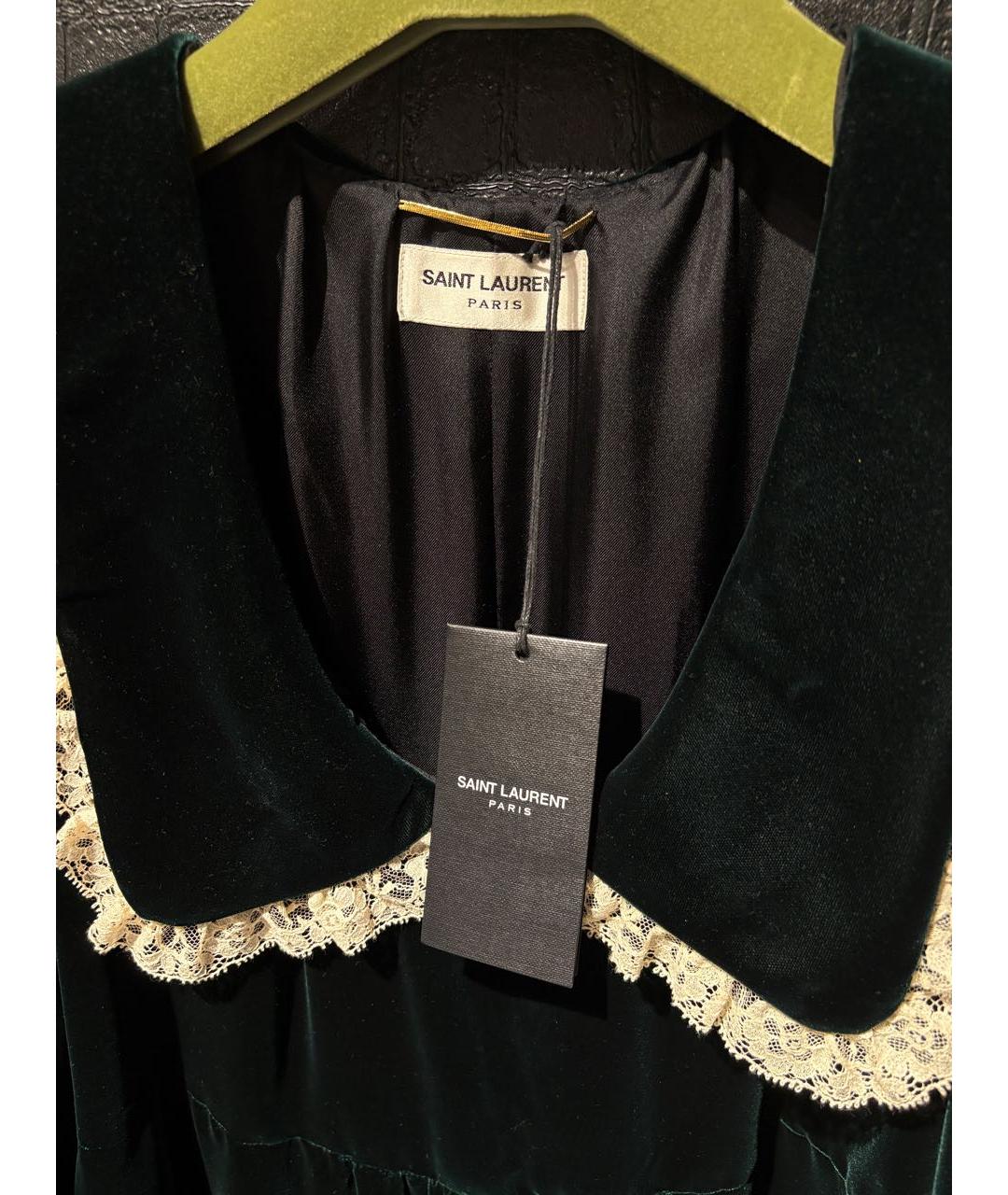 SAINT LAURENT Зеленые бархатное вечернее платье, фото 3