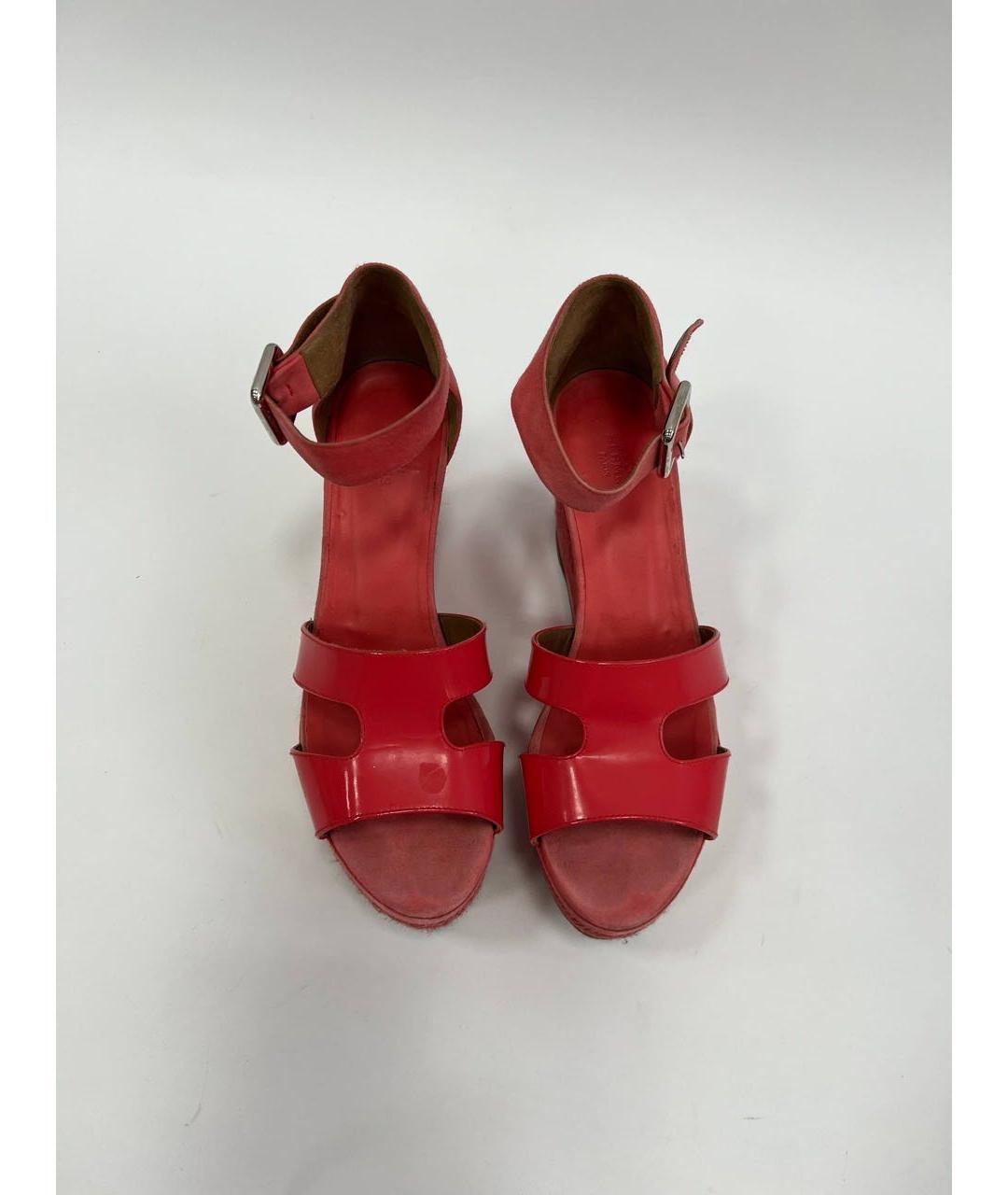 HERMES Коралловые босоножки из лакированной кожи, фото 2