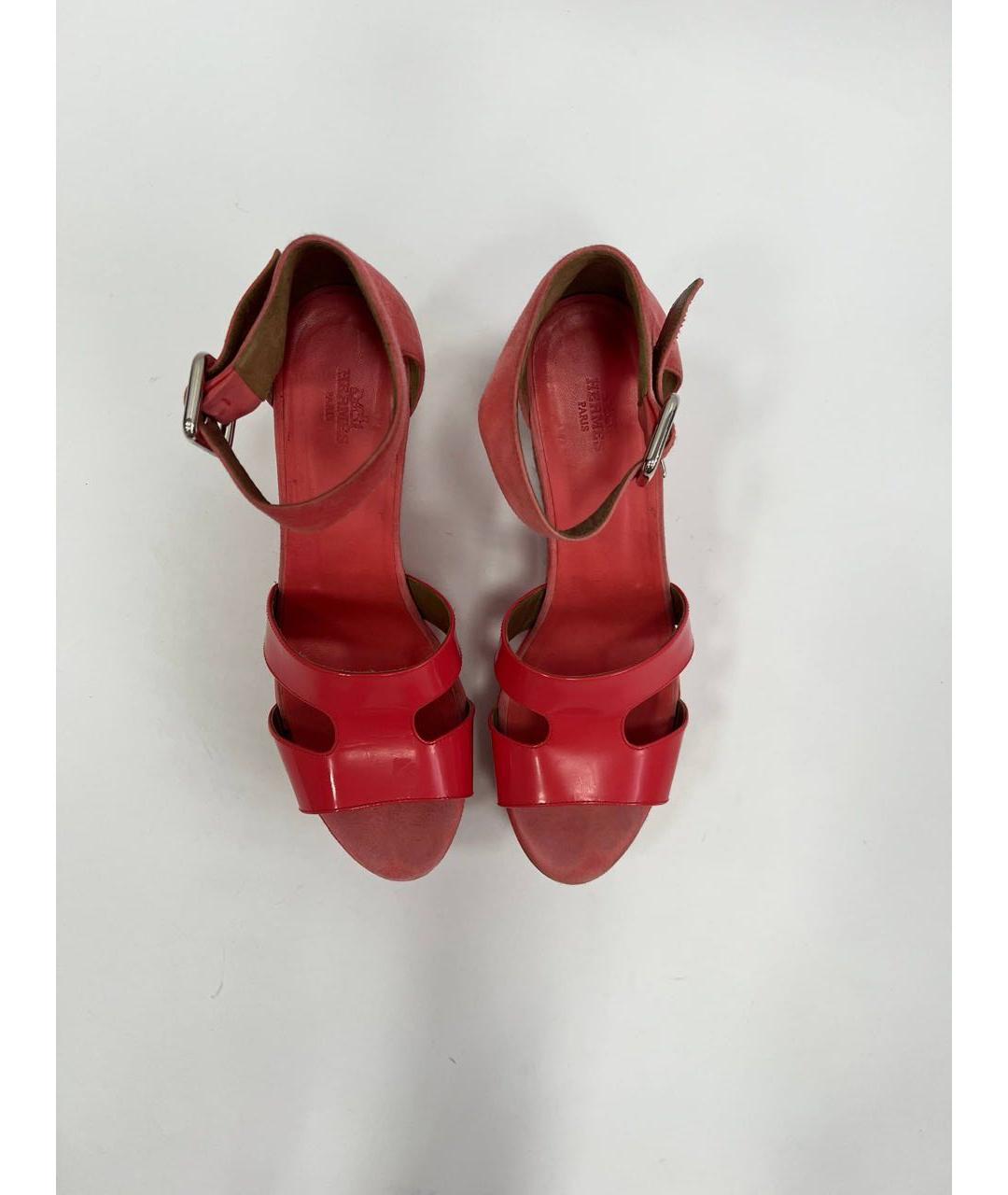 HERMES Коралловые босоножки из лакированной кожи, фото 3