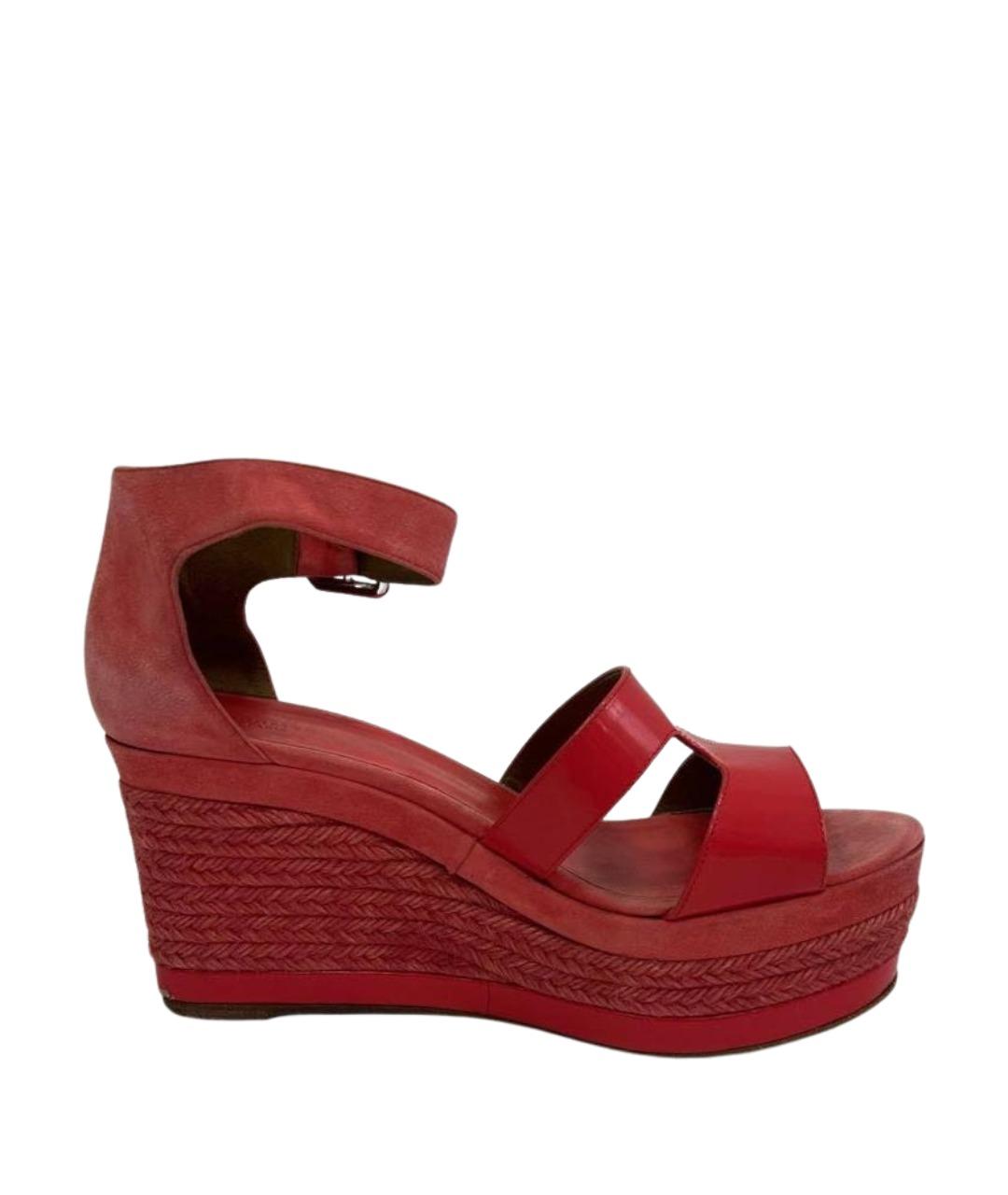 HERMES Коралловые босоножки из лакированной кожи, фото 1