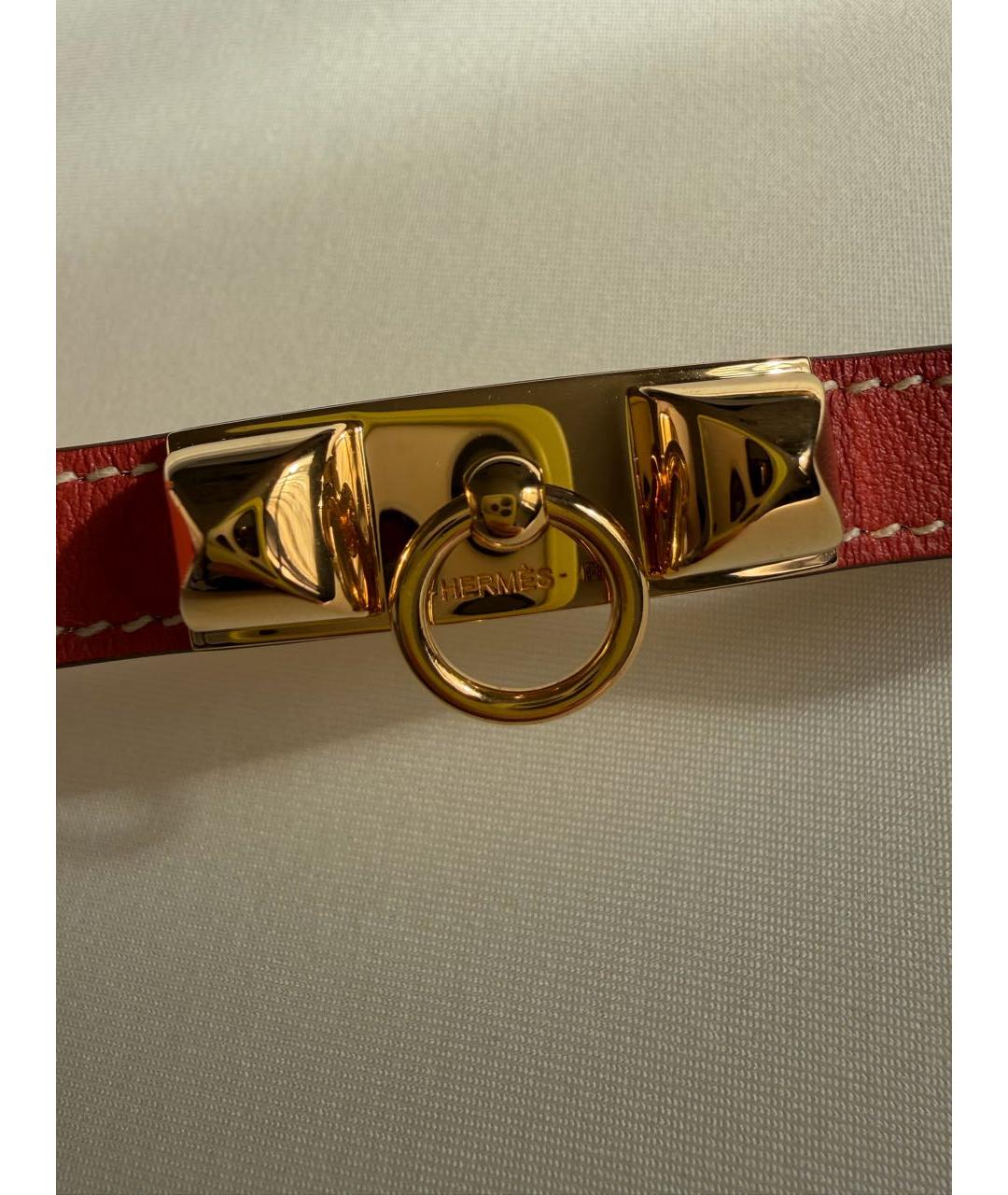 HERMES Коралловый кожаный браслет, фото 4